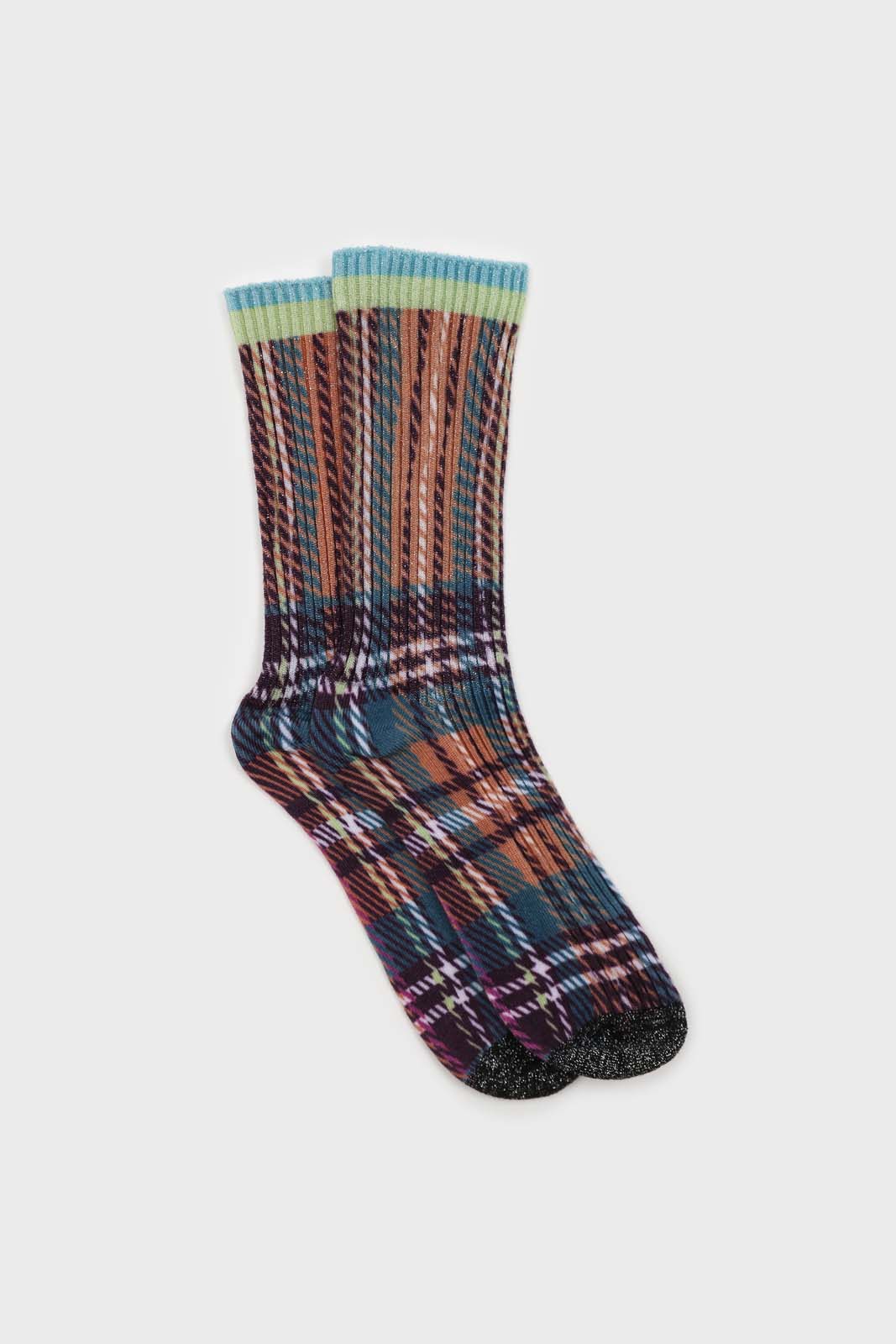 Light blue and purple metallic checked socks_1