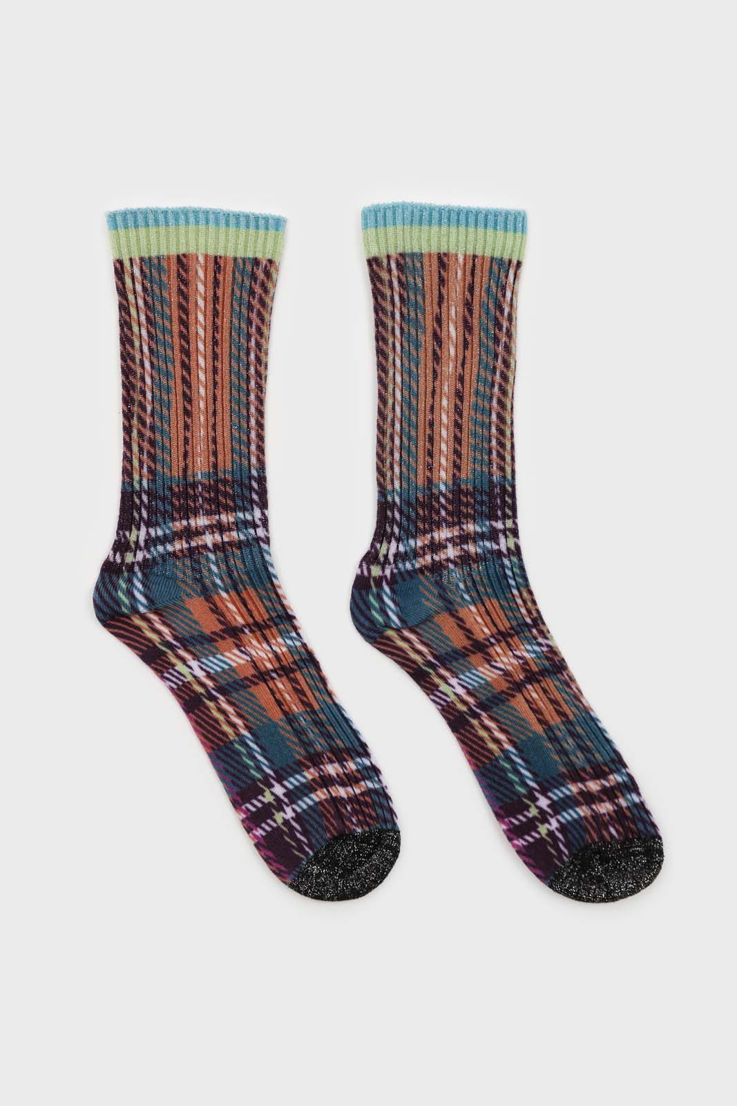 Light blue and purple metallic checked socks_4