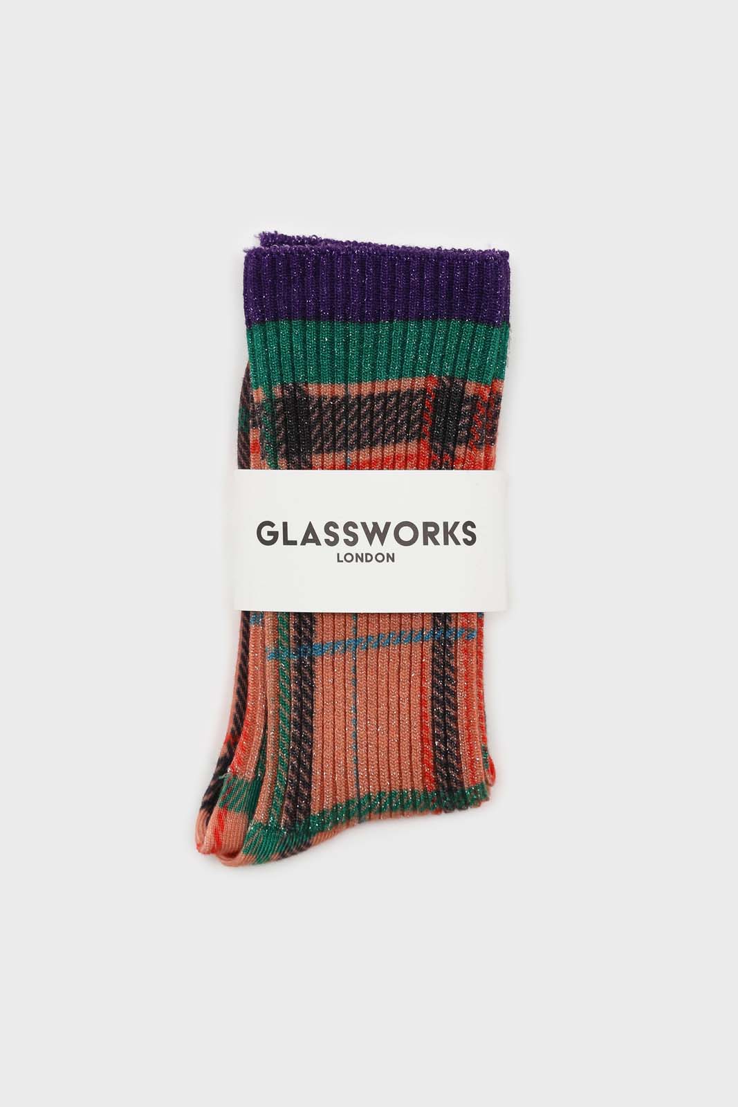 Orange and green metallic checked socks_3