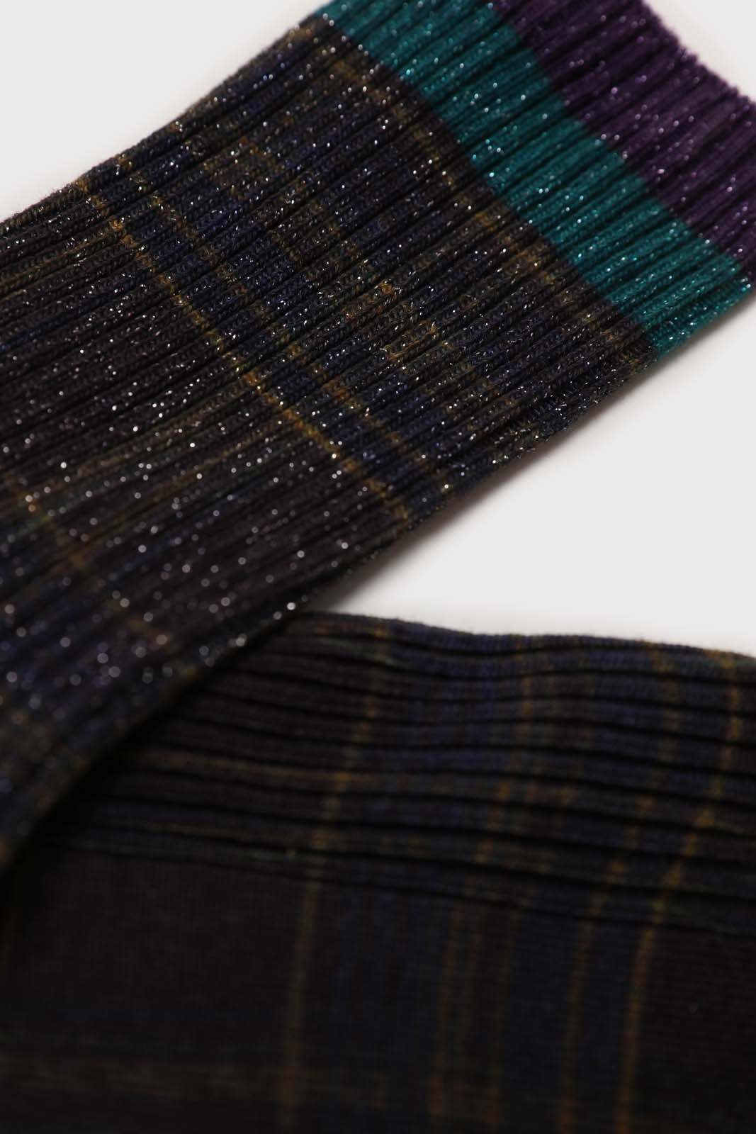 Navy and yellow metallic checked socks_2