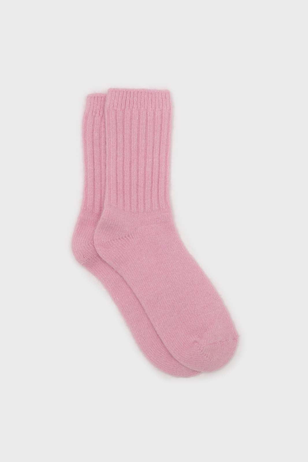 Bright pink angora ribbed socks_1