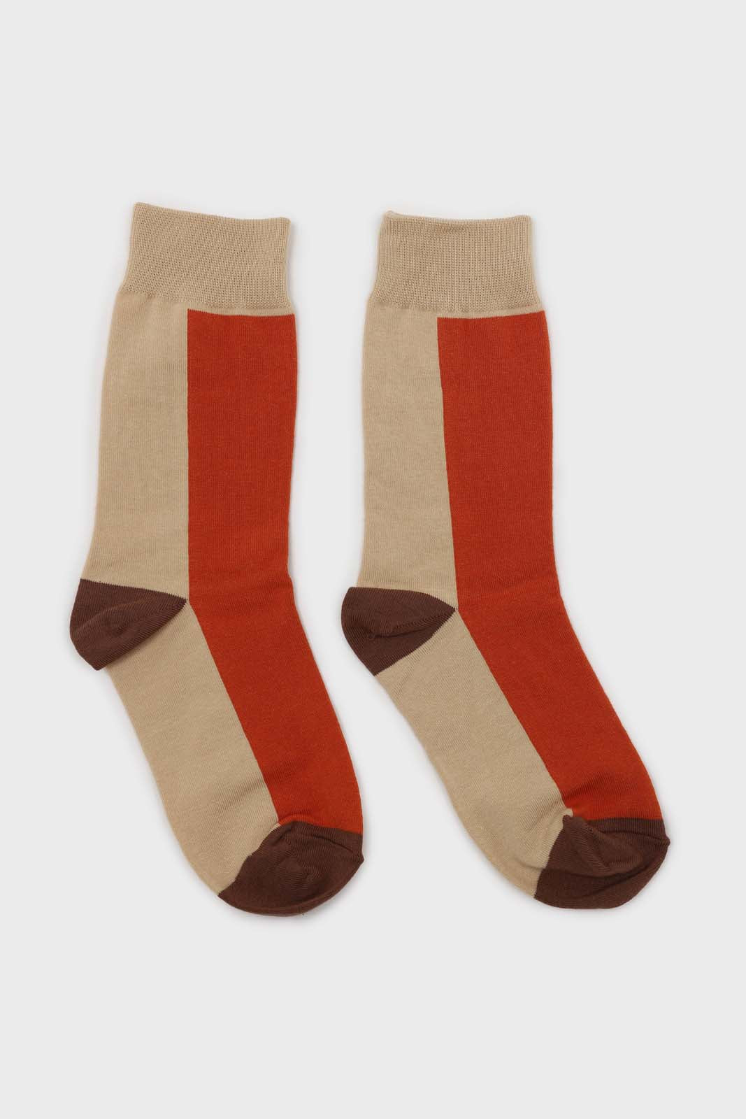 Orange and beige thick vertical strip socks_4
