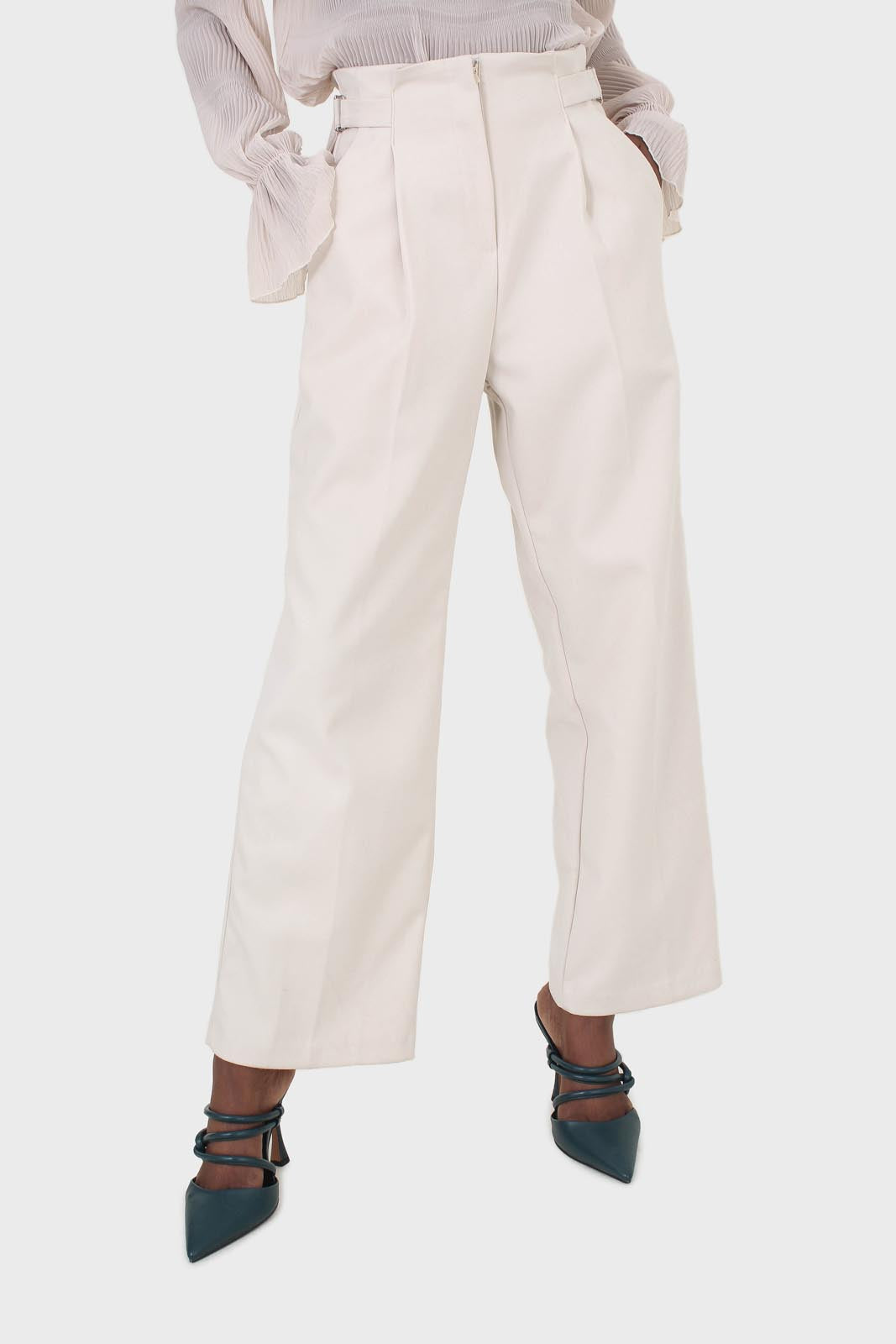 Ivory side buckle wide leg trousers_1