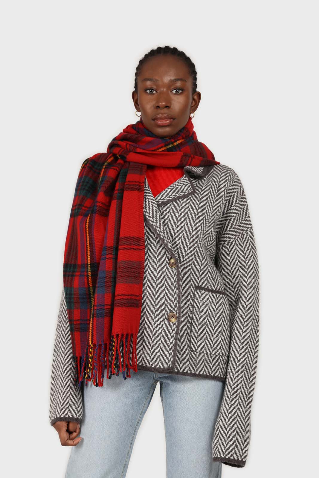 Charcoal herringbone alpaca wool blend cardigan_6