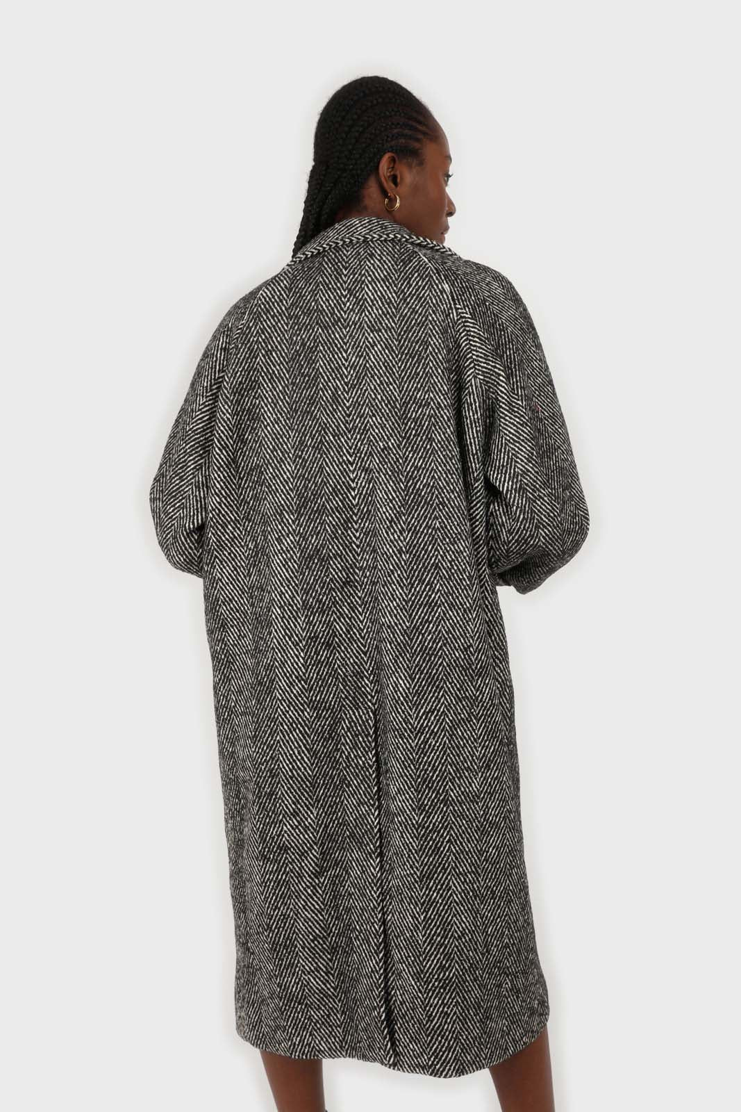 Black and white herringbone wool blend coat_3