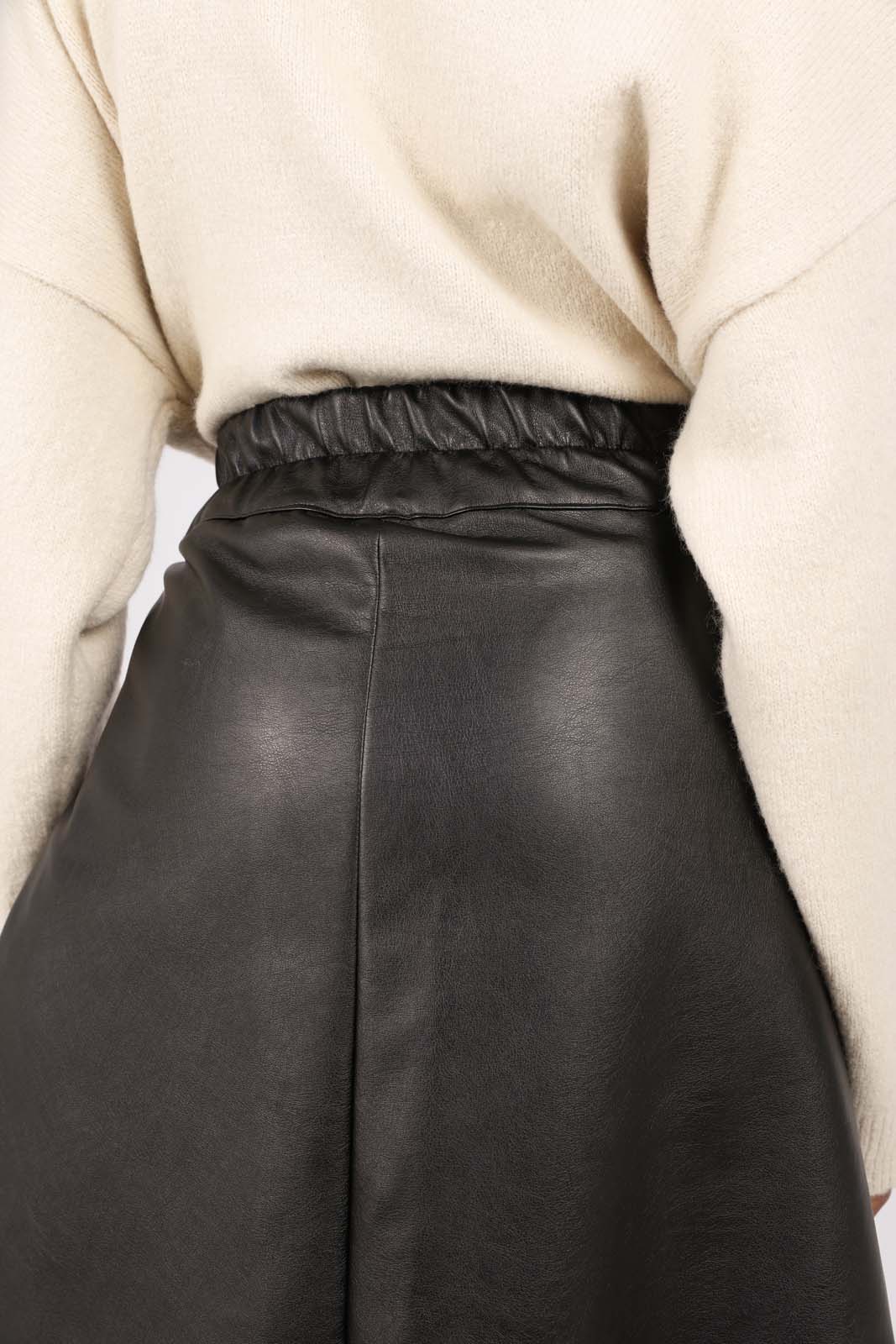 Black vegan leather button front skirt_3