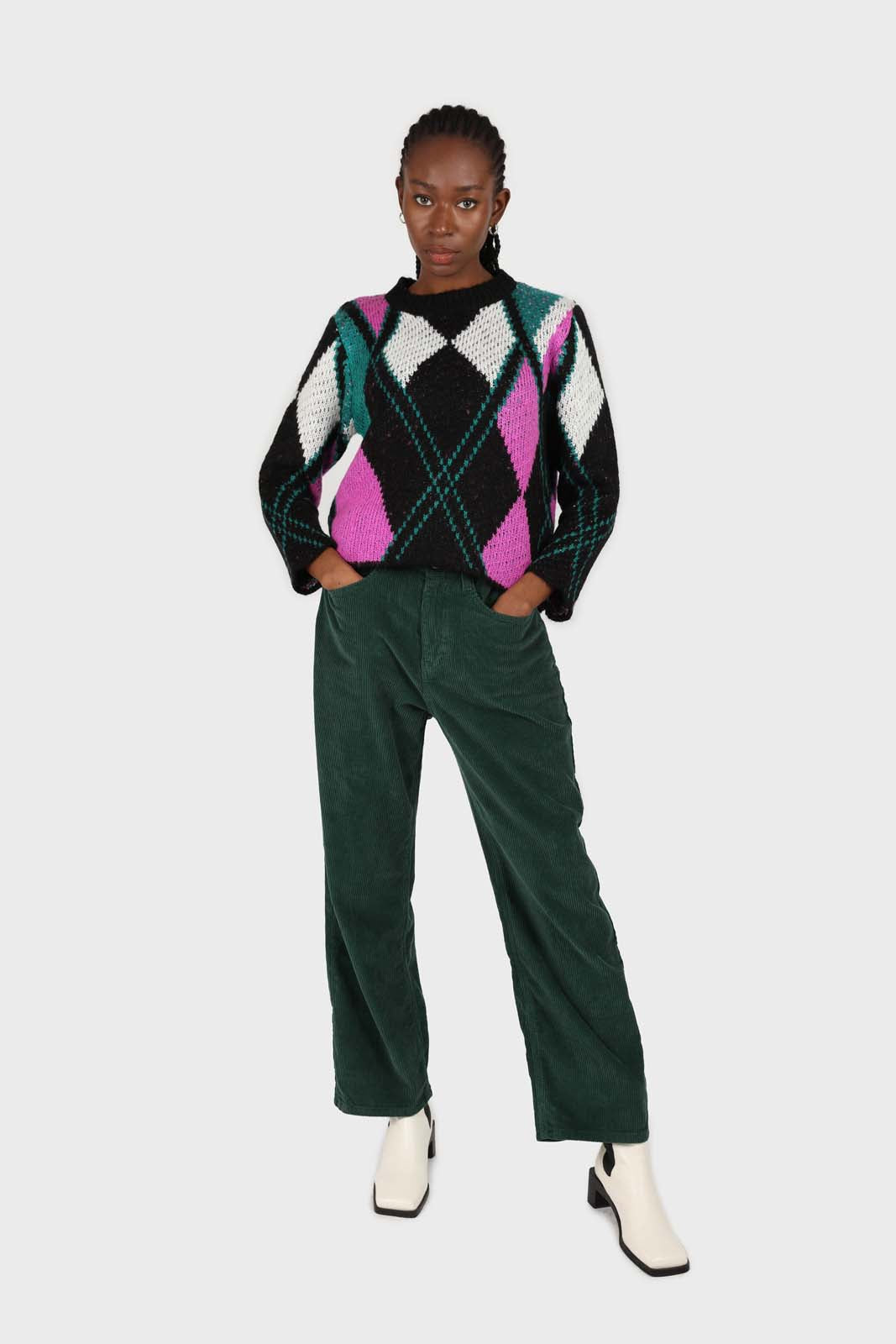 Black and purple diamond intarsia knit jumper_2