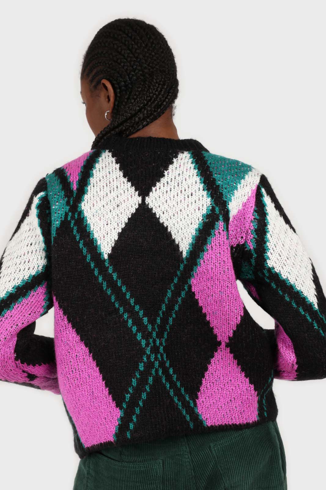 Black and purple diamond intarsia knit jumper_5
