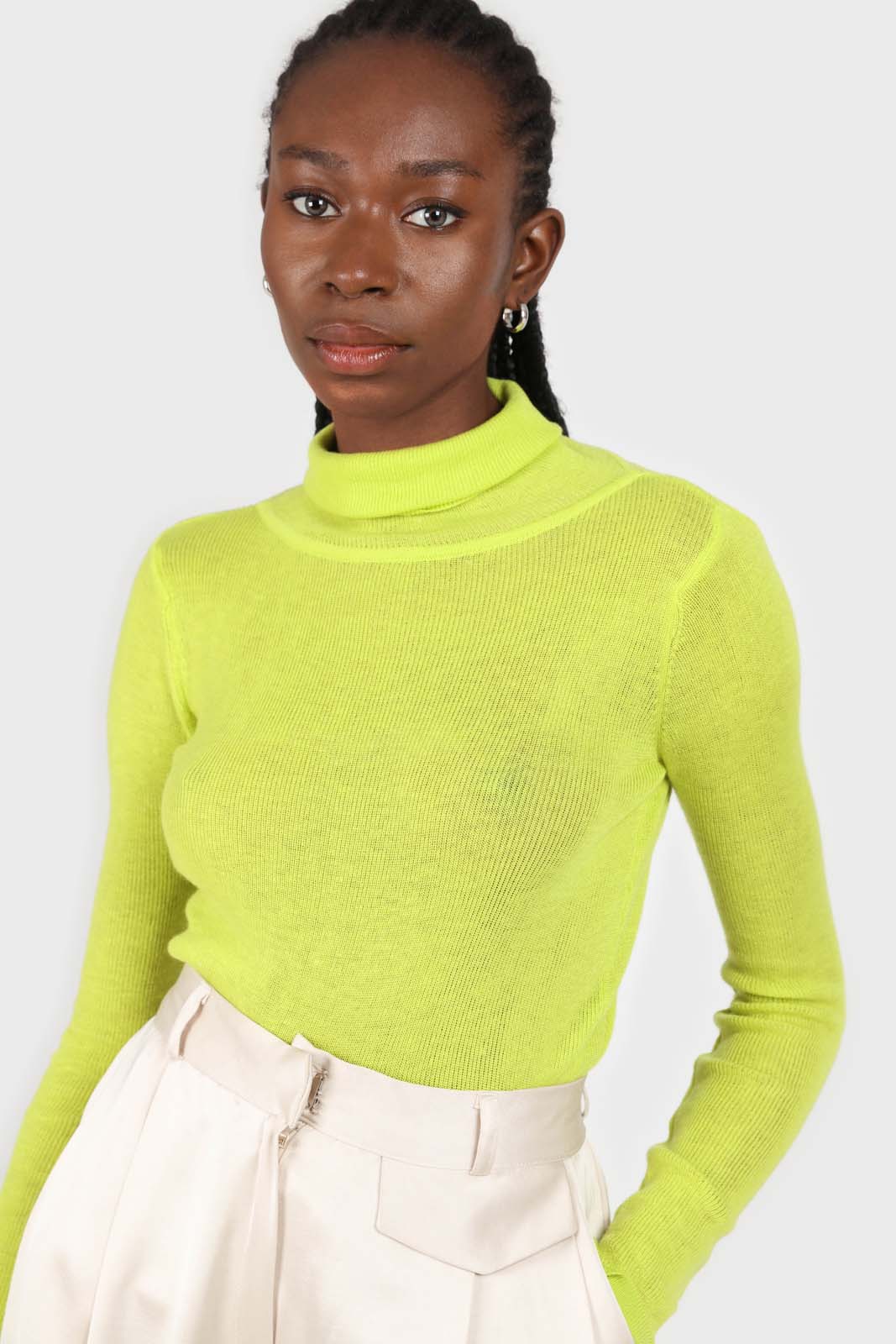 Bright green wool blend turtleneck top_1