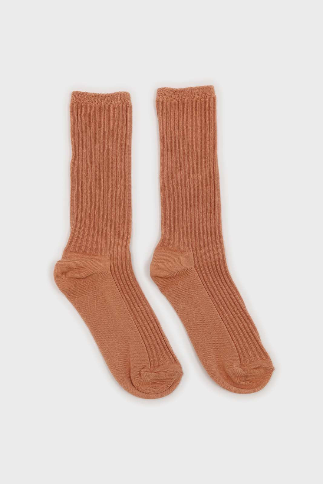 Peach long ribbed socks_4
