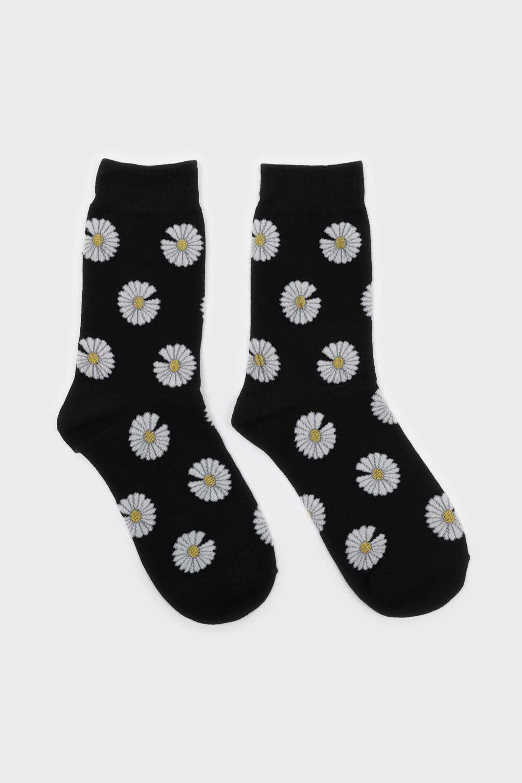Black and ivory daisy print socks_4