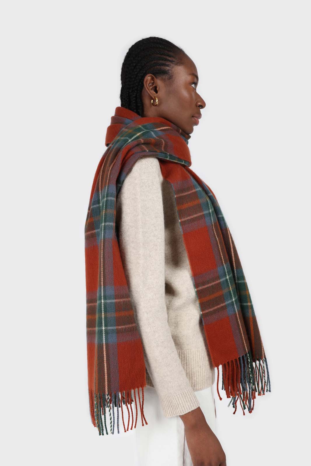 Deep orange bold plaid scarf_2