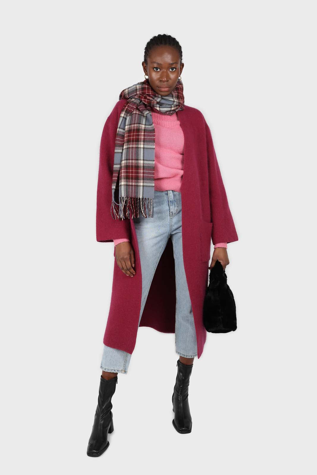 Beet red thick angora sweater coat_4