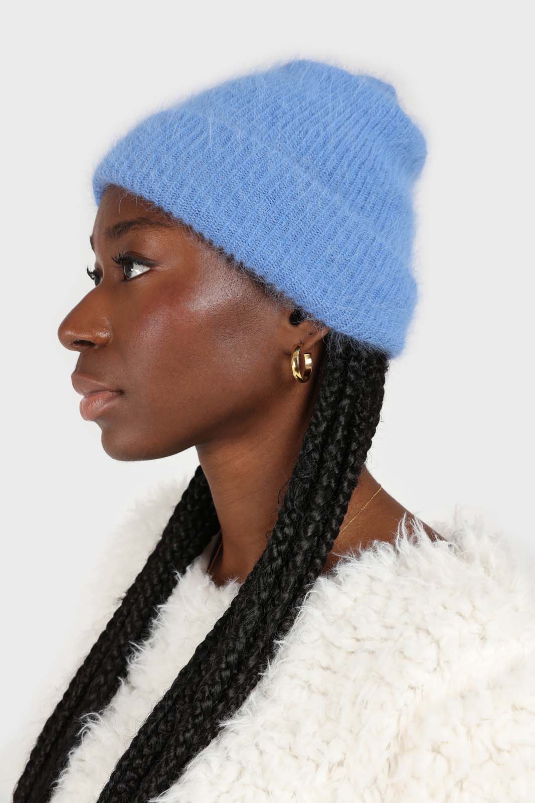 Bright blue mohair beanie hat_2