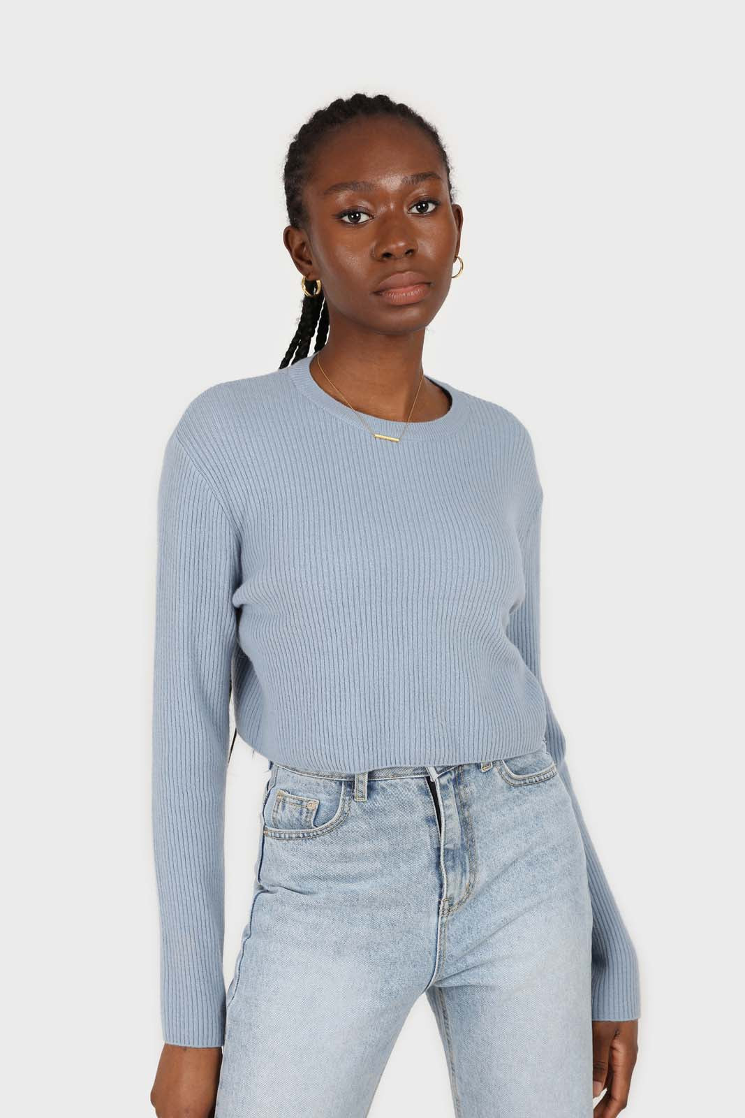Blue cashmere-wool blend cropped knit top_2