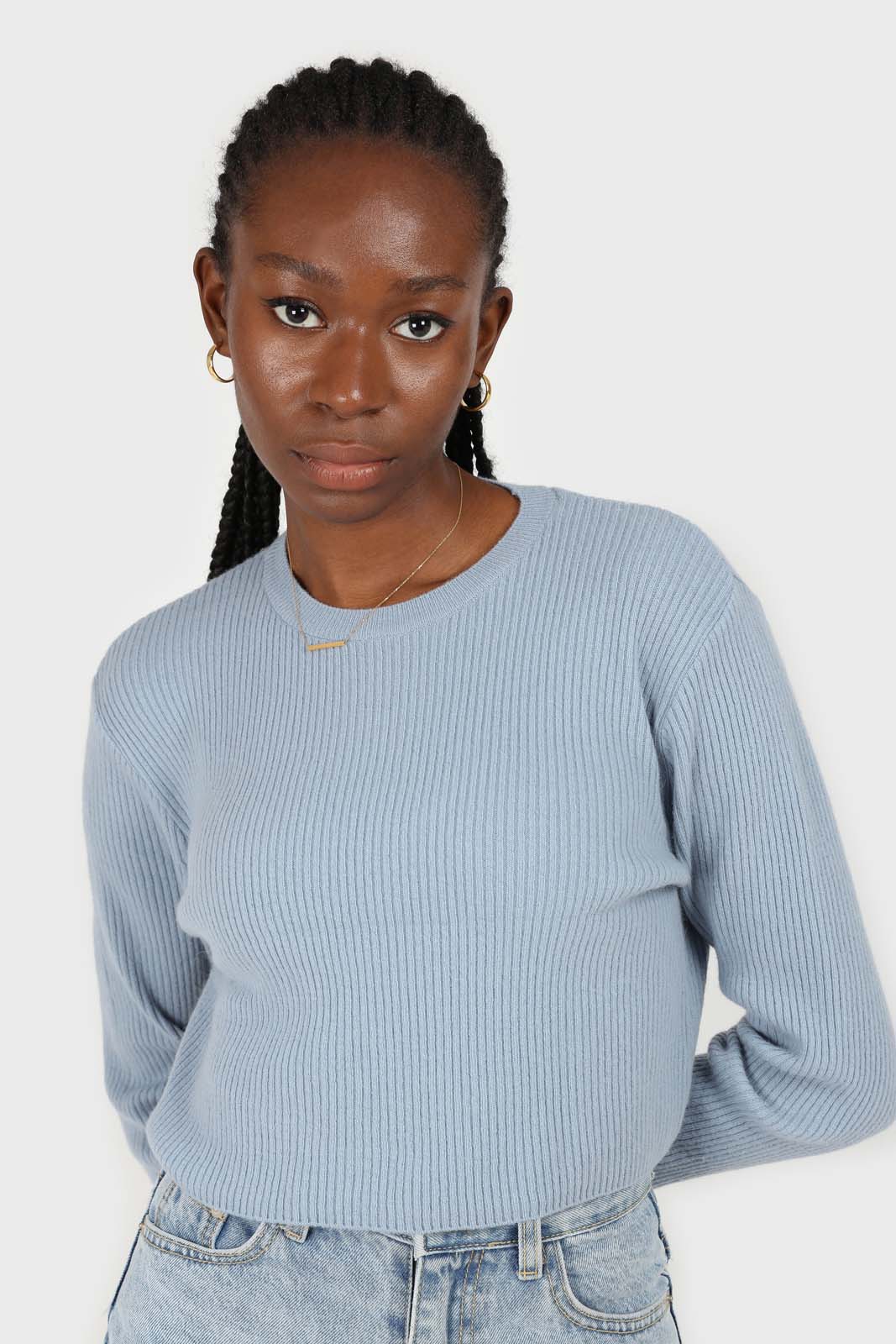 Blue cashmere-wool blend cropped knit top_3
