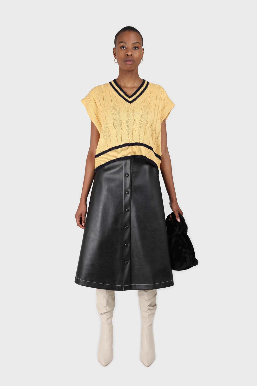 Yellow and black varsity trim cableknit vest_2