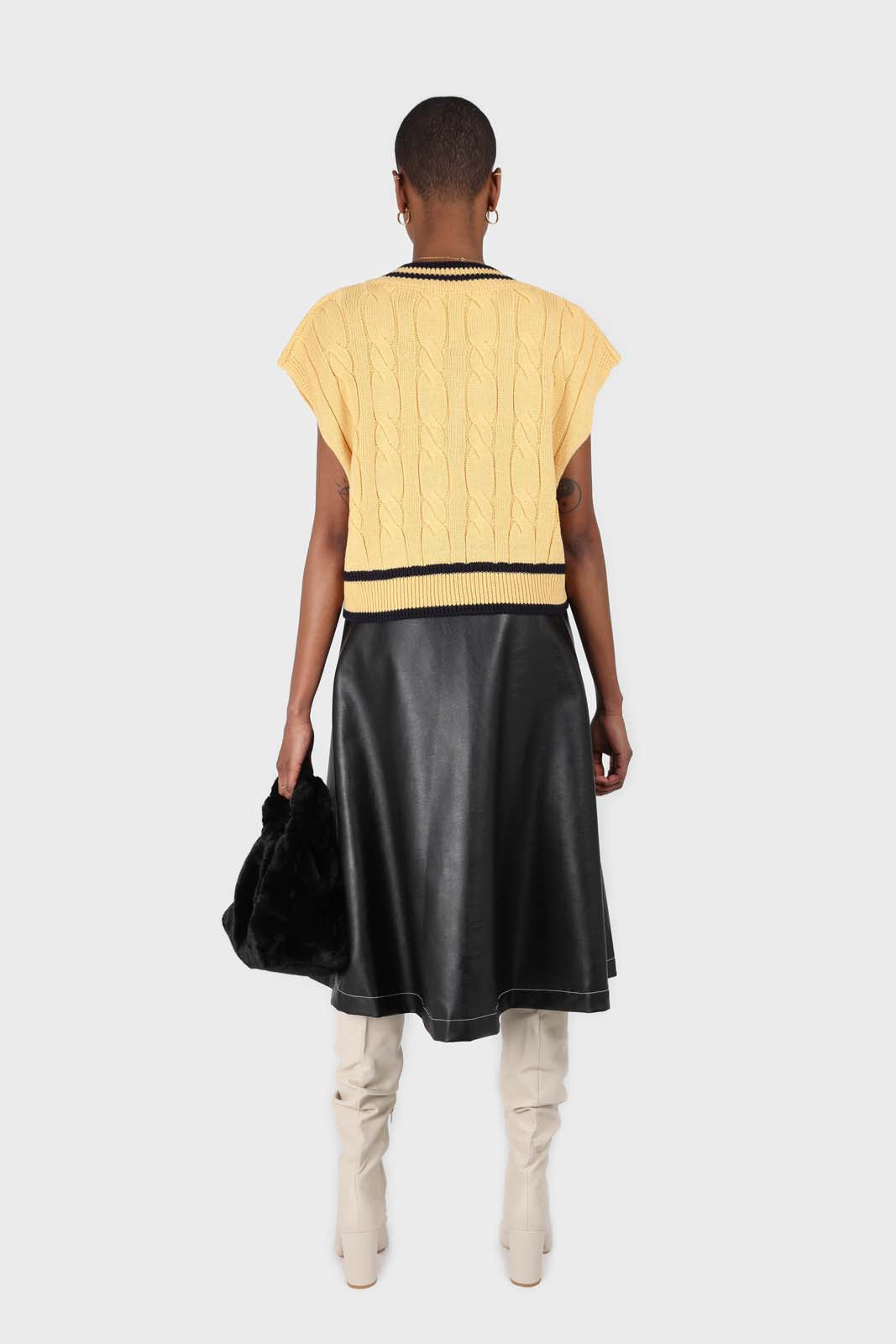 Yellow and black varsity trim cableknit vest_3