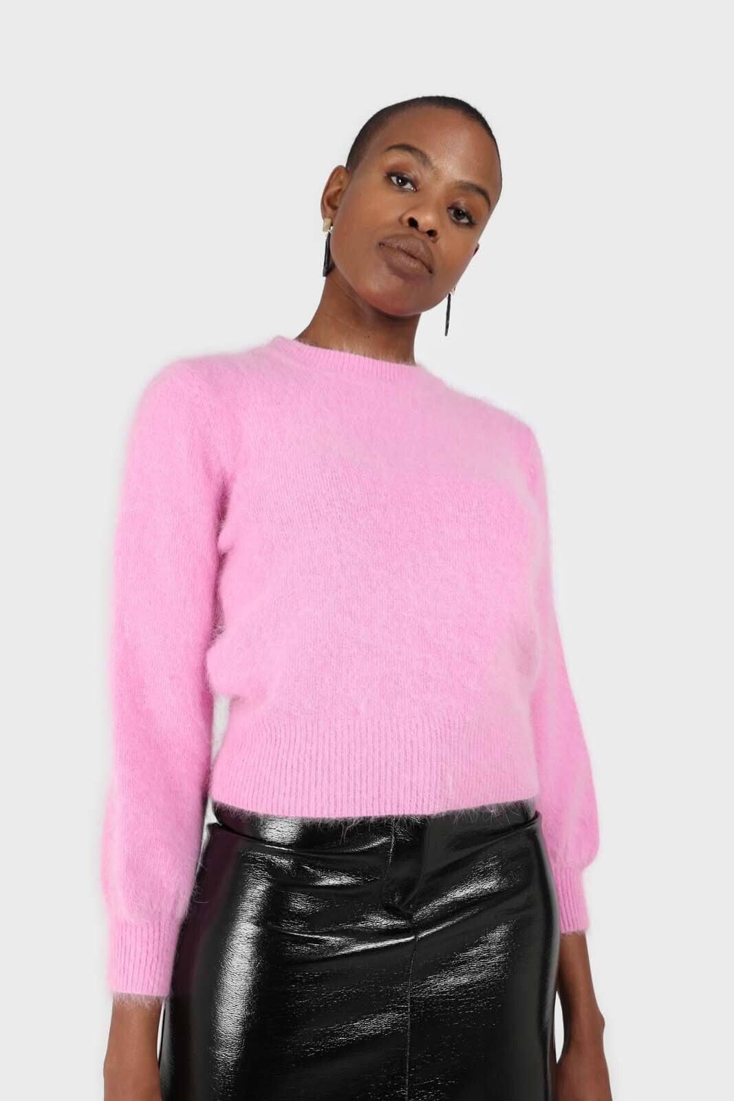 Bright pink balloon sleeve angora jumper_6