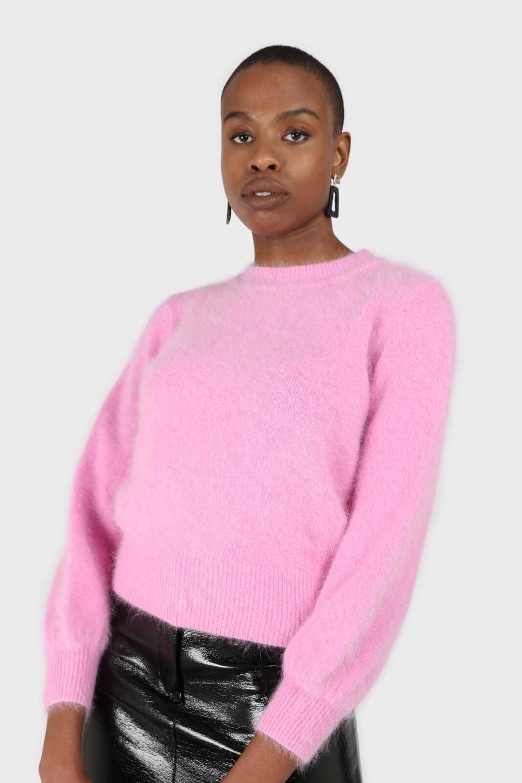 Bright pink balloon sleeve angora jumper_1
