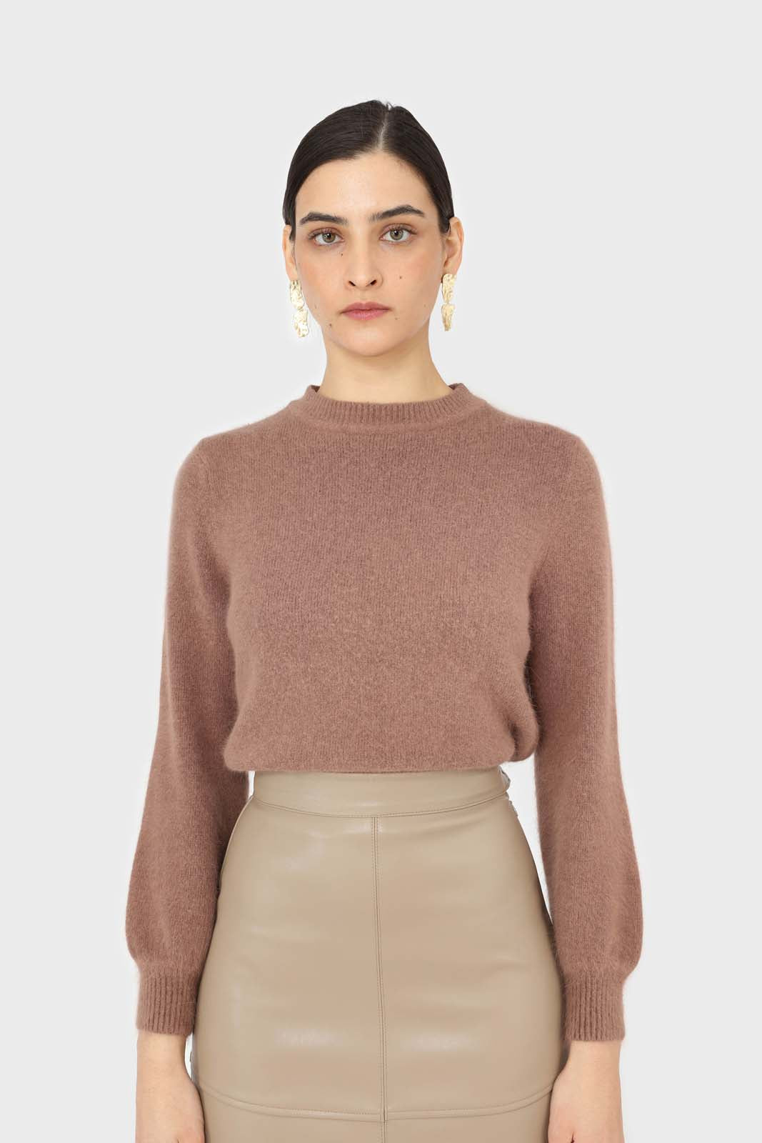 Brown pink balloon sleeve angora jumper_1