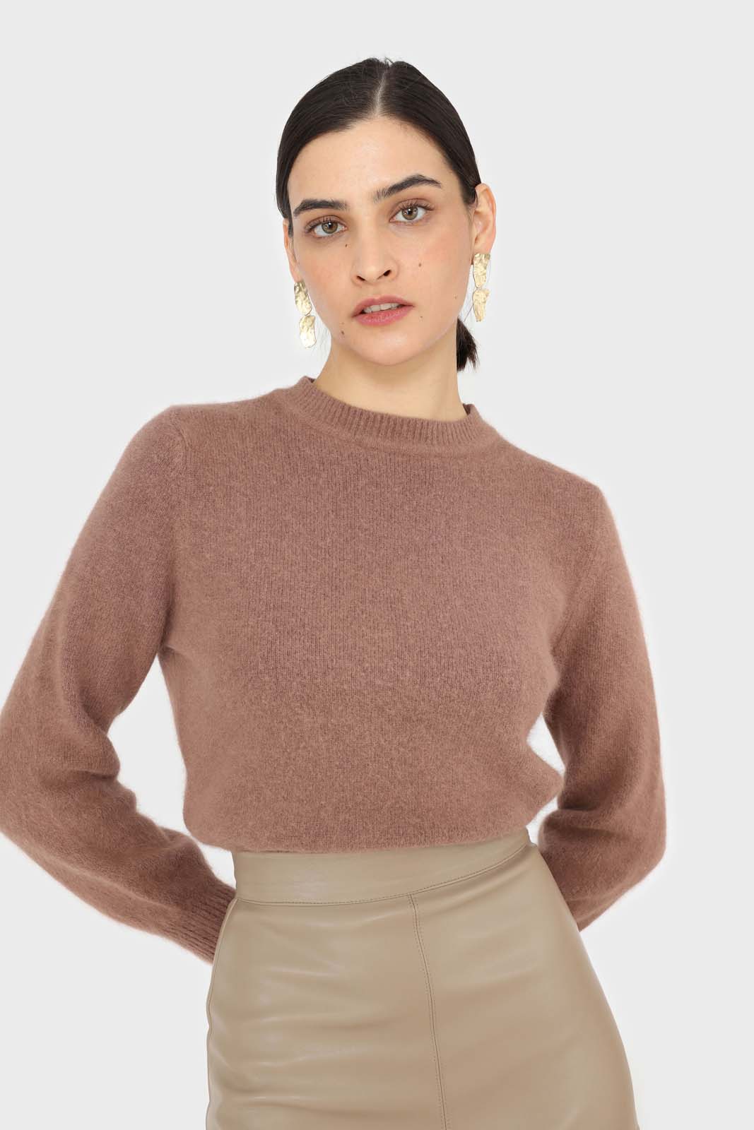 Brown pink balloon sleeve angora jumper_3