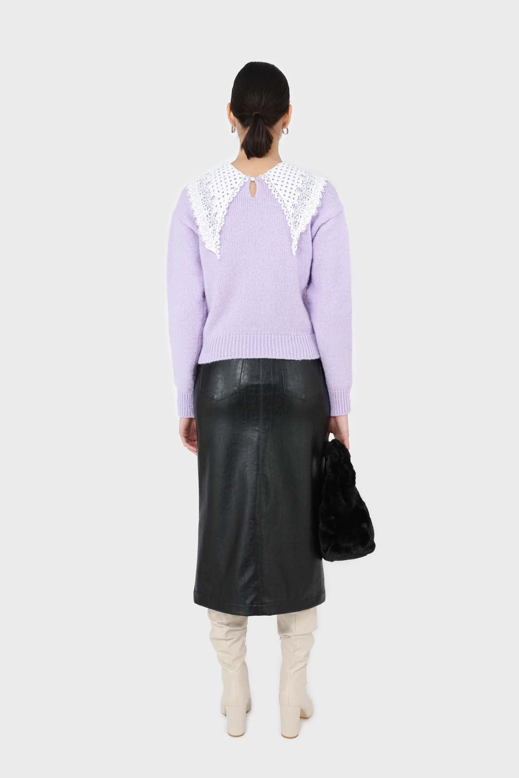 Lilac large lace collar knit top_4