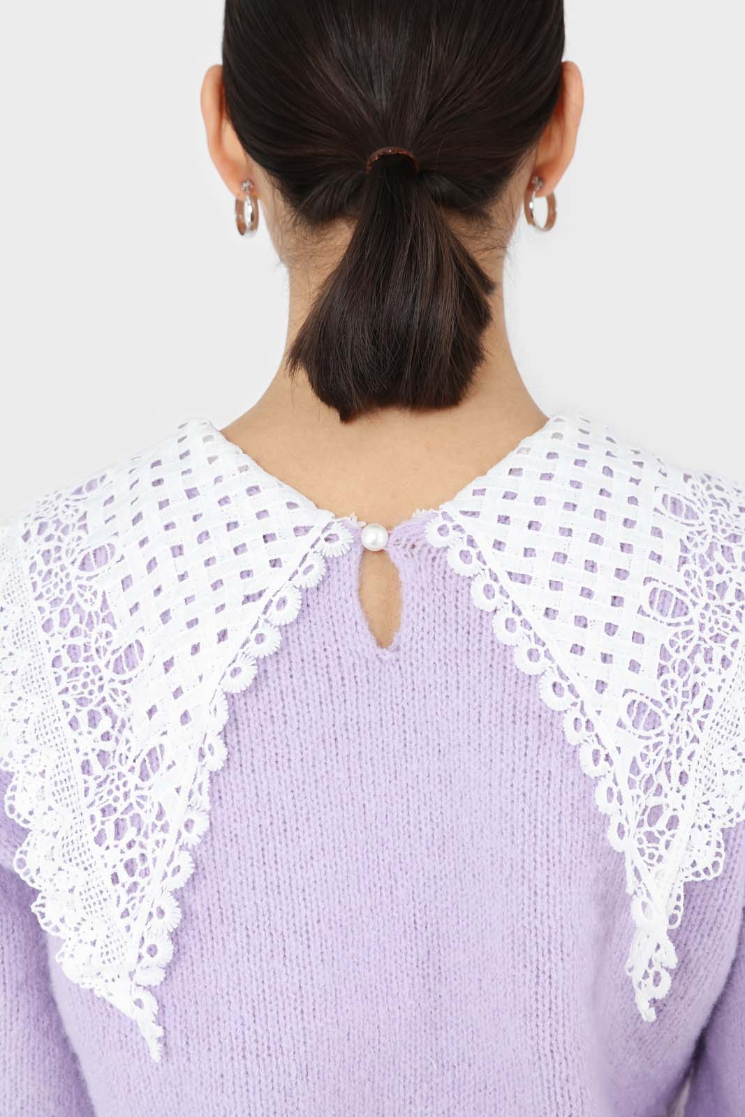 Lilac large lace collar knit top_8