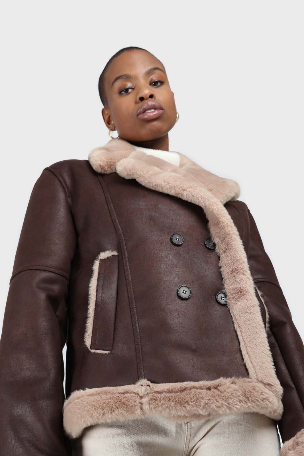 Brown and beige faux fur biker jacket_3