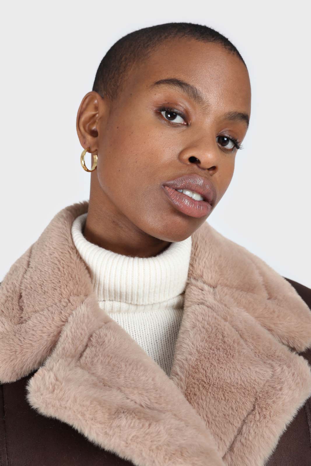 Brown and beige faux fur biker jacket_4