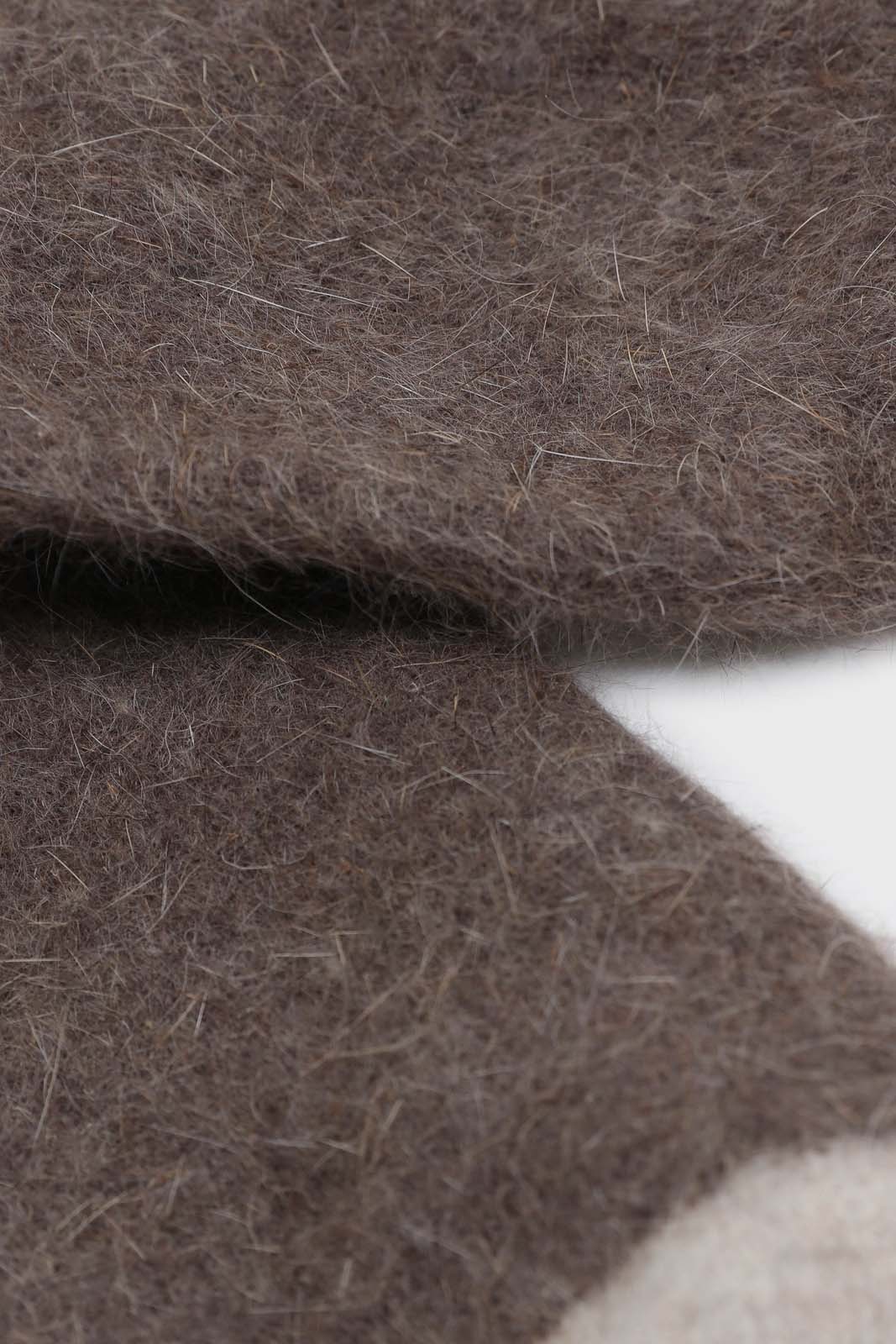 Brown and beige furry color block angora socks_4