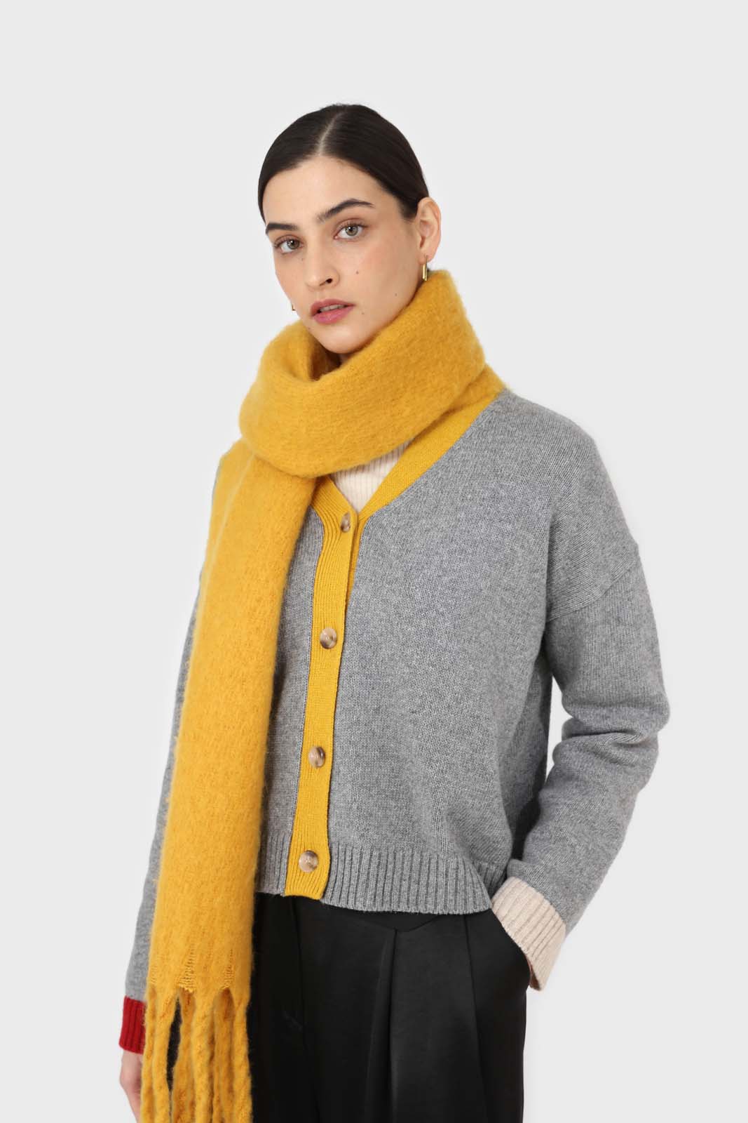 Mustard fuzzy thick scarf - 826_2