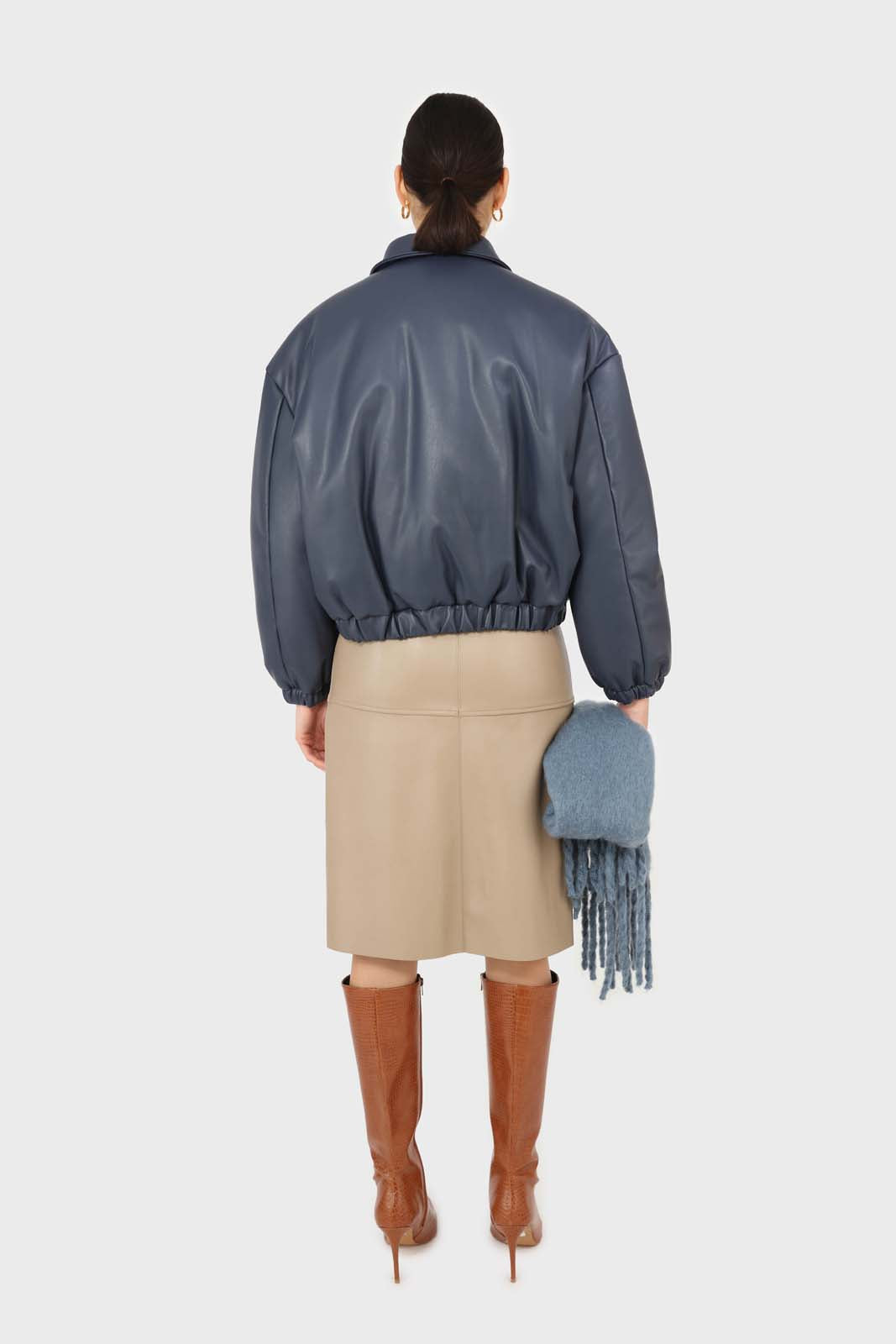 Navy vegan leather blouson jacket_4