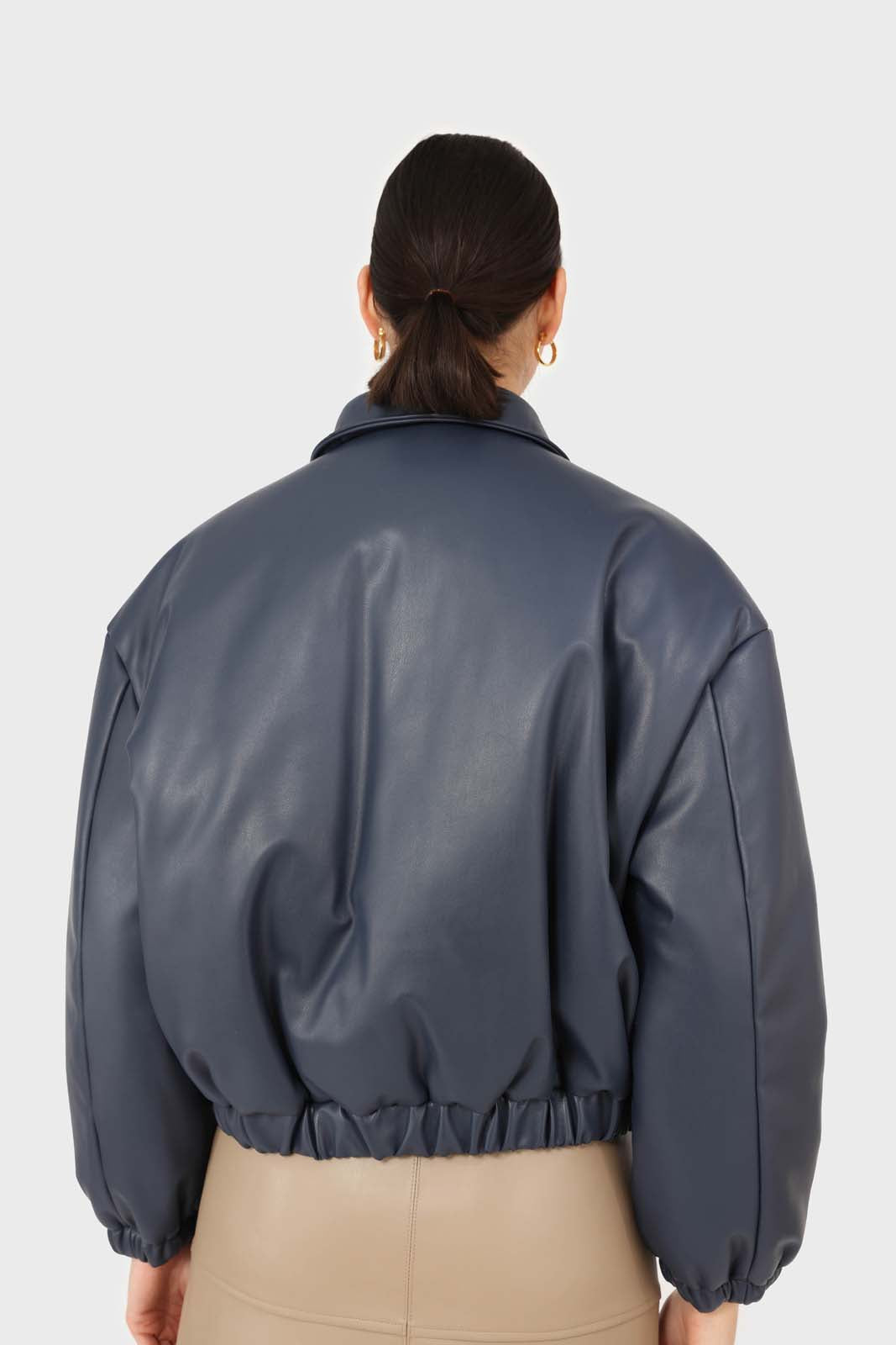 Navy vegan leather blouson jacket_7