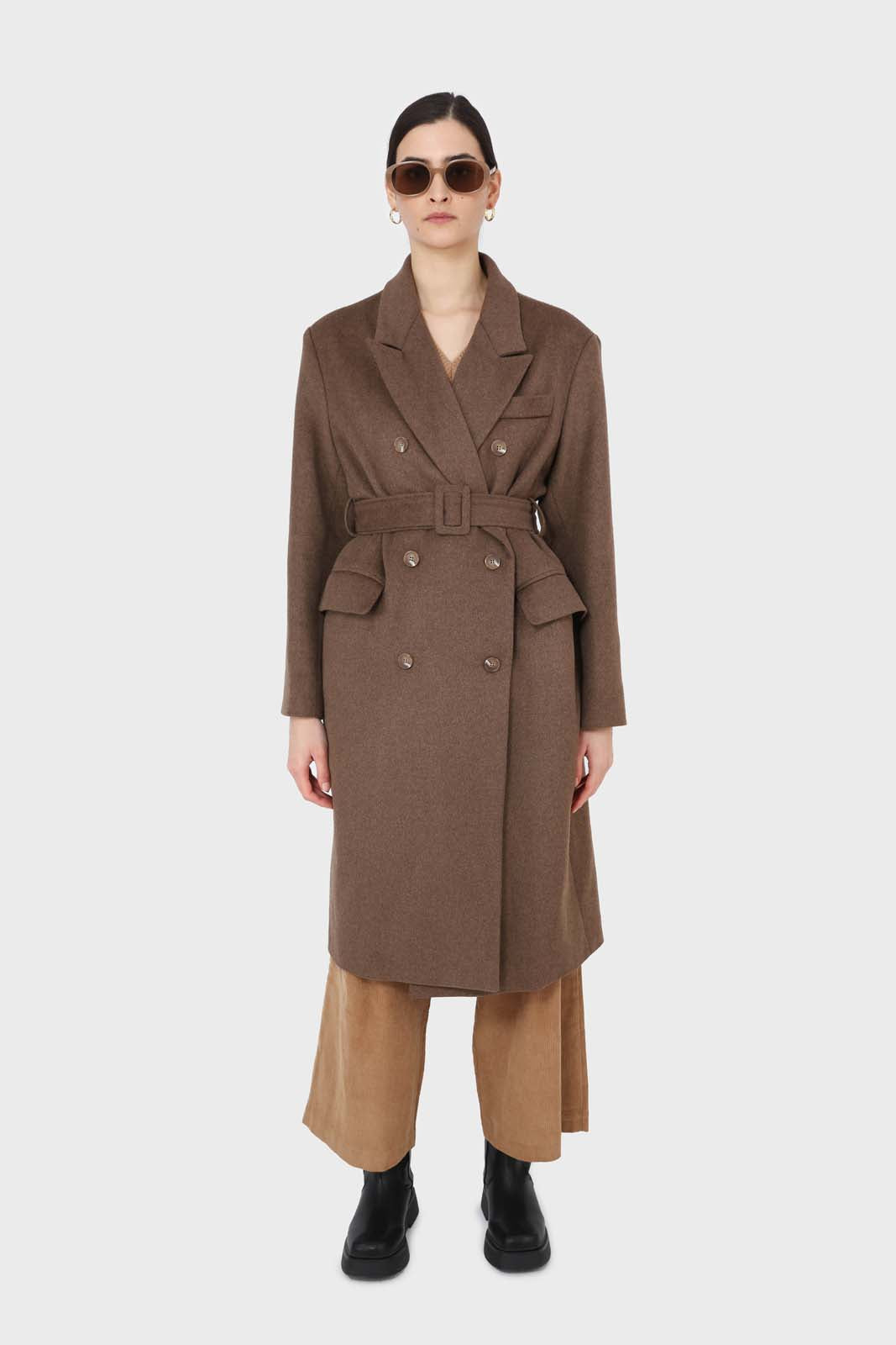 Brown double breasted wool blend coat_4