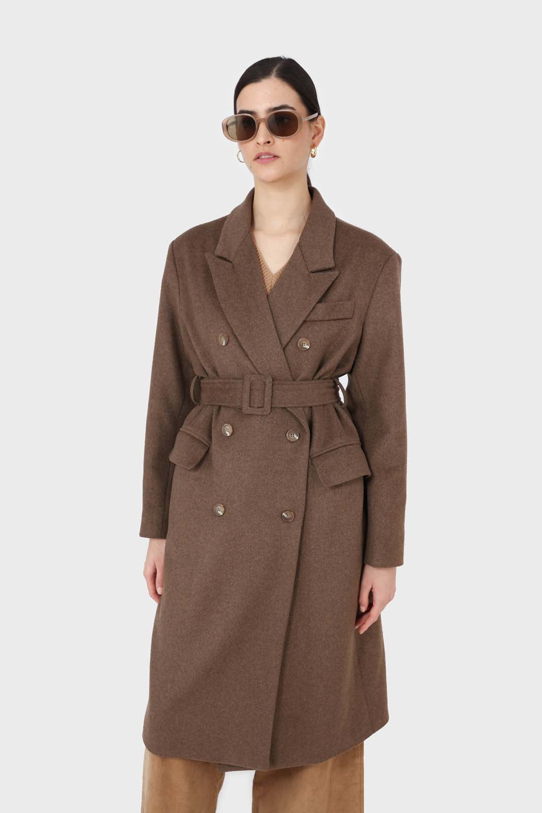 Brown double breasted wool blend coat_1