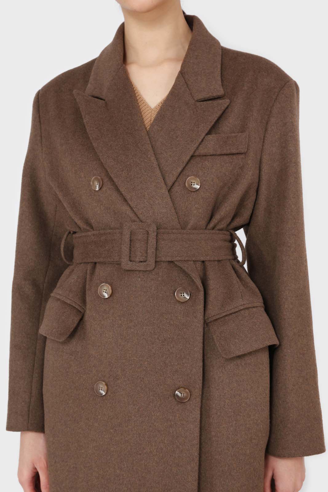 Brown double breasted wool blend coat_2
