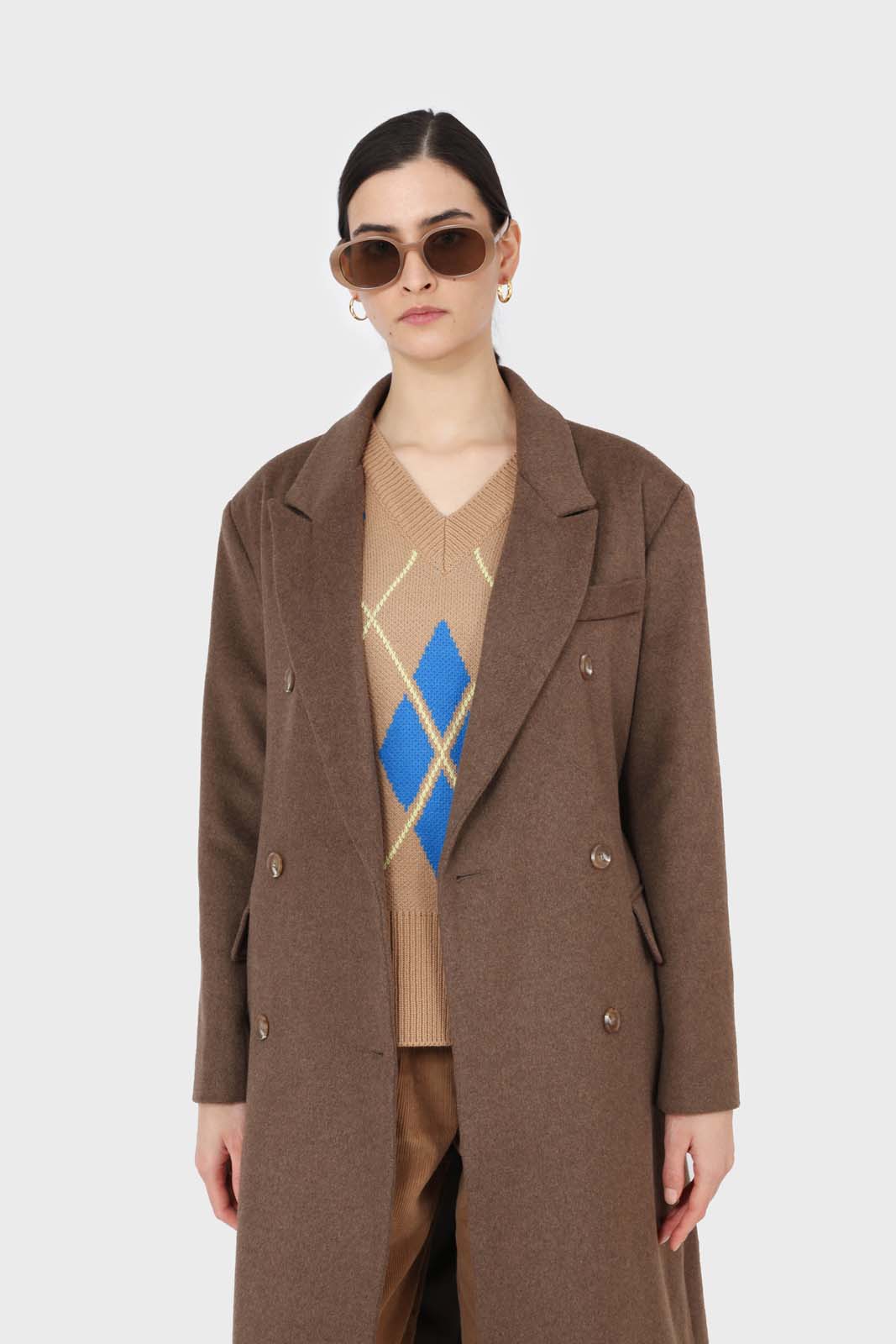 Brown double breasted wool blend coat_8