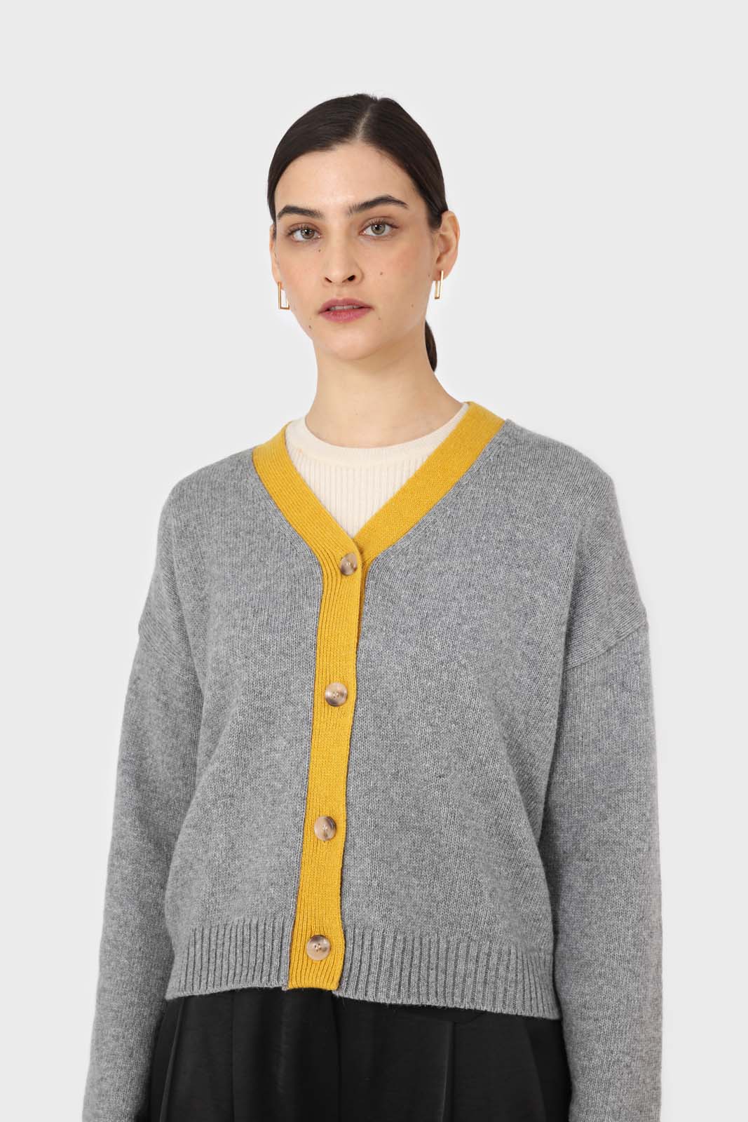Grey and yellow contrast trim cardigan_1