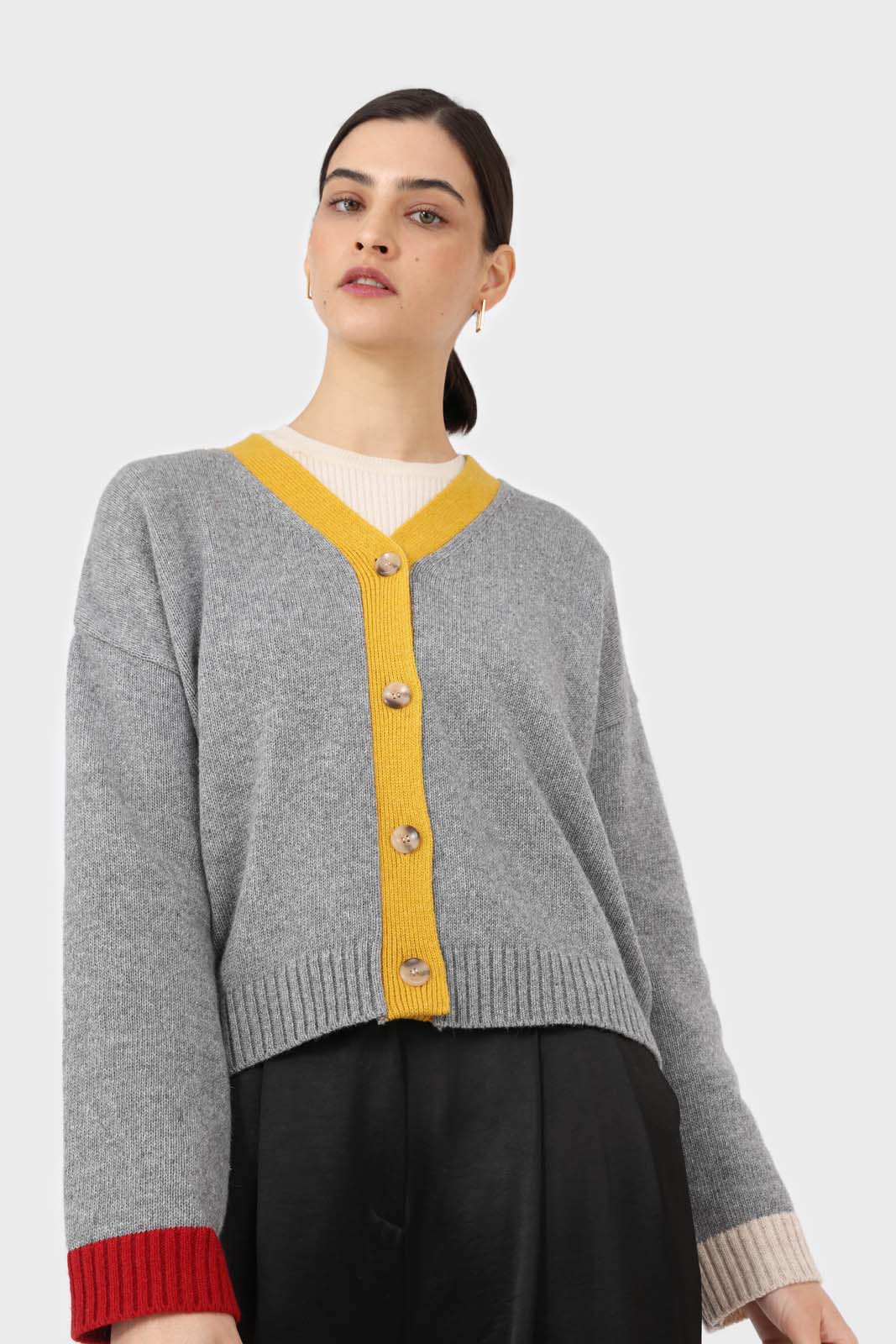 Grey and yellow contrast trim cardigan_4