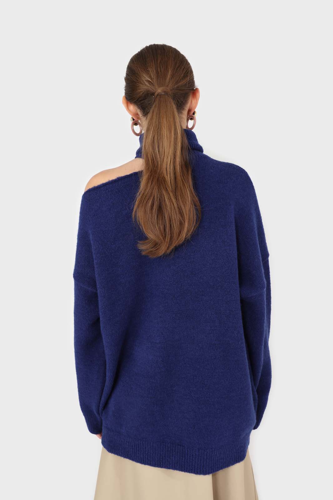 Cobalt blue slit neck turtleneck jumper_8