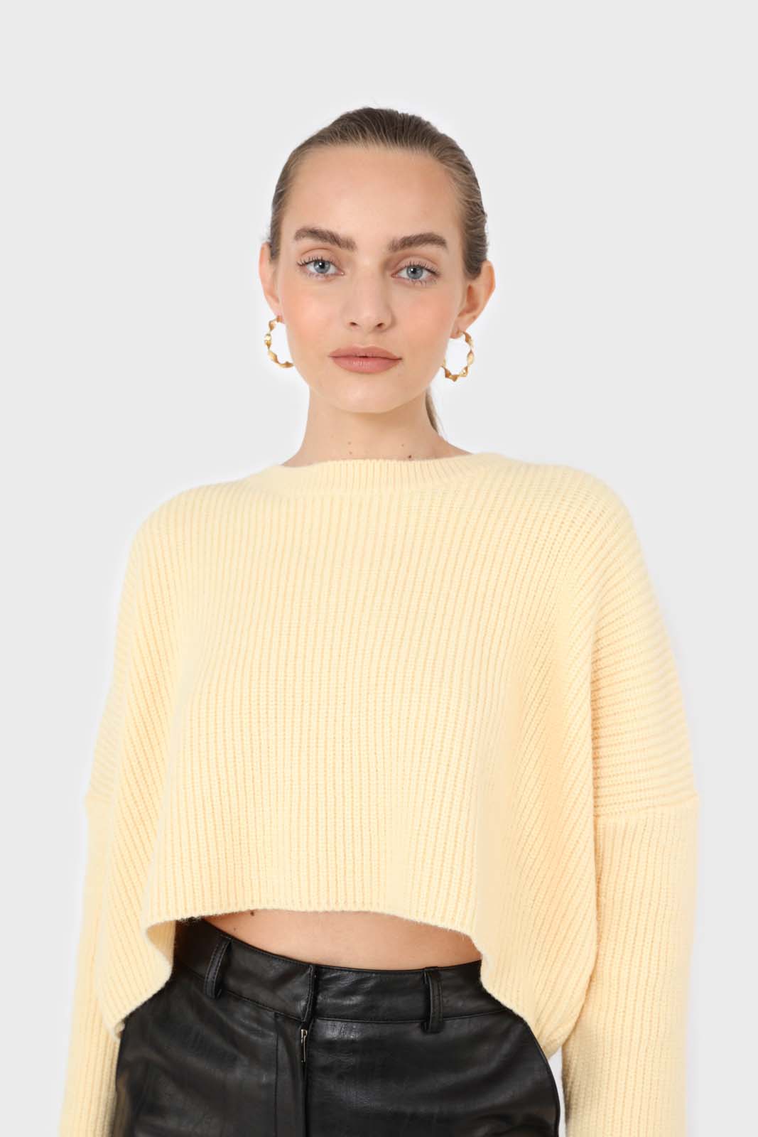 Pale yellow cross back crop front jumper_4