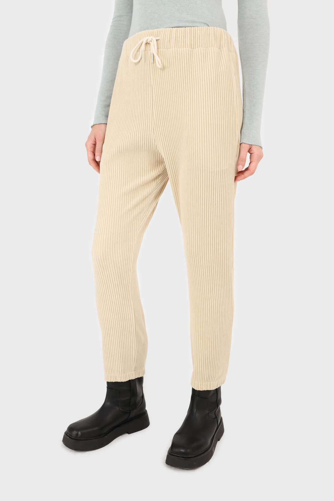 Beige ribbed velvet loose fit trousers_5