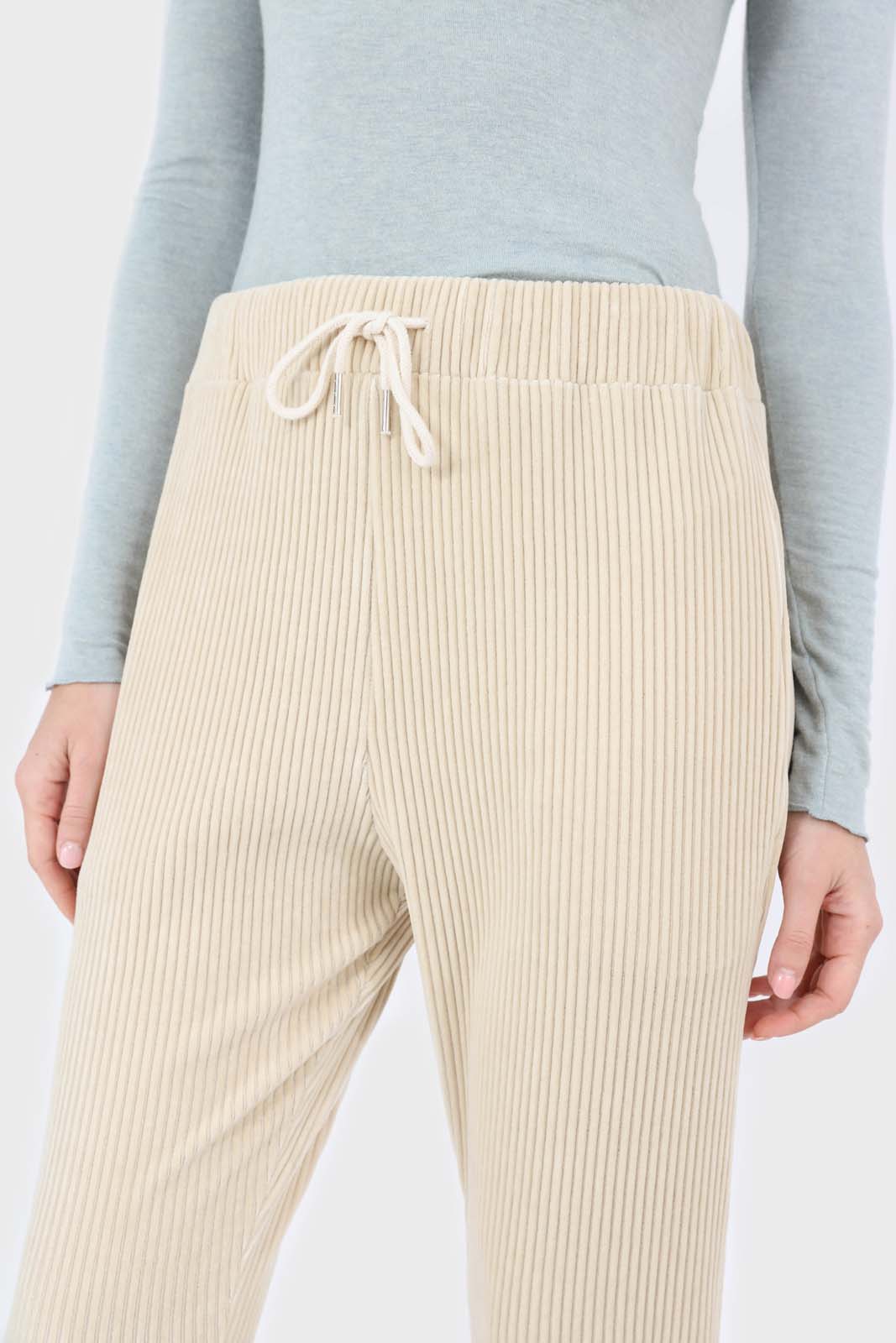Beige ribbed velvet loose fit trousers_2