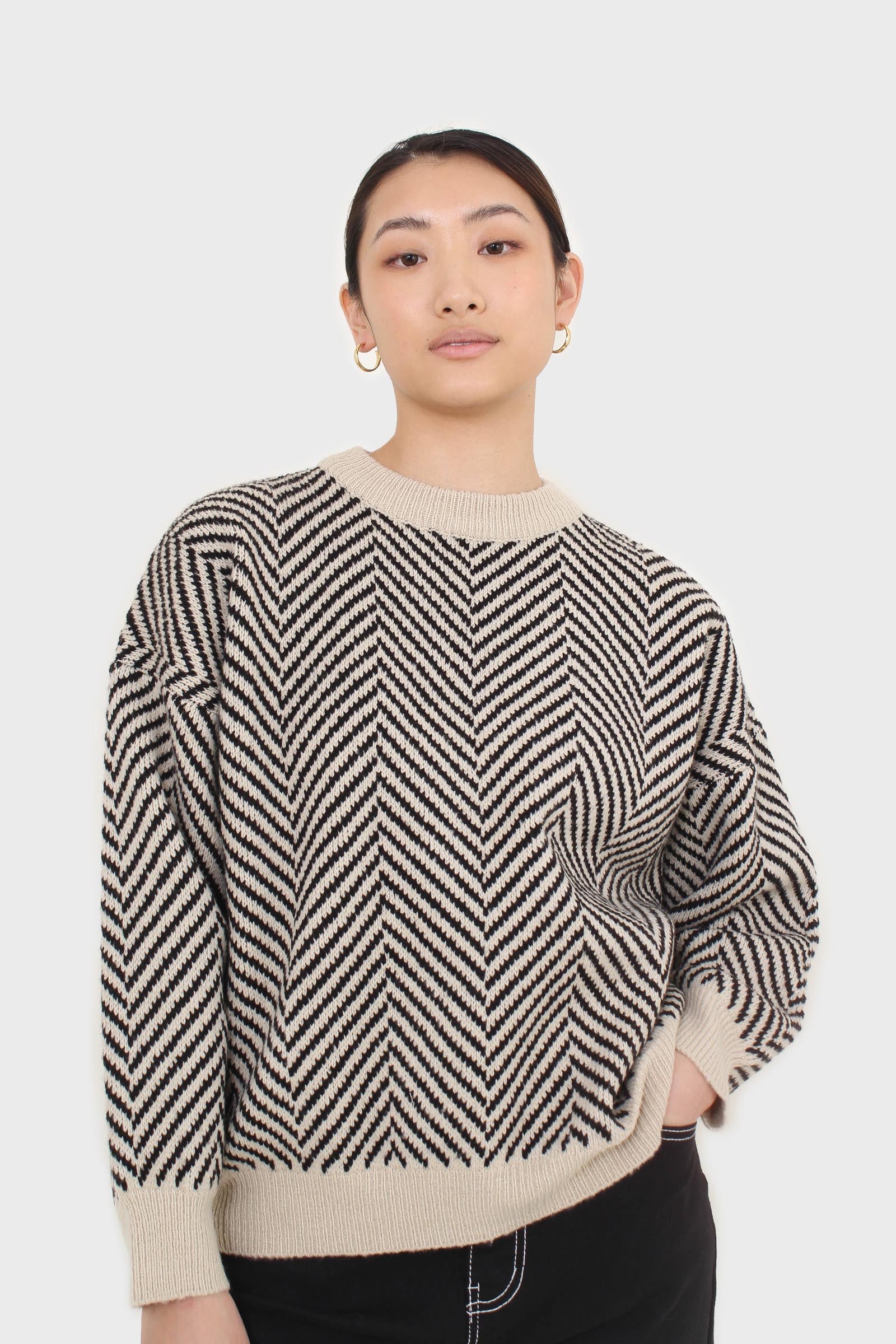 Ivory and black herringbone jumper_1