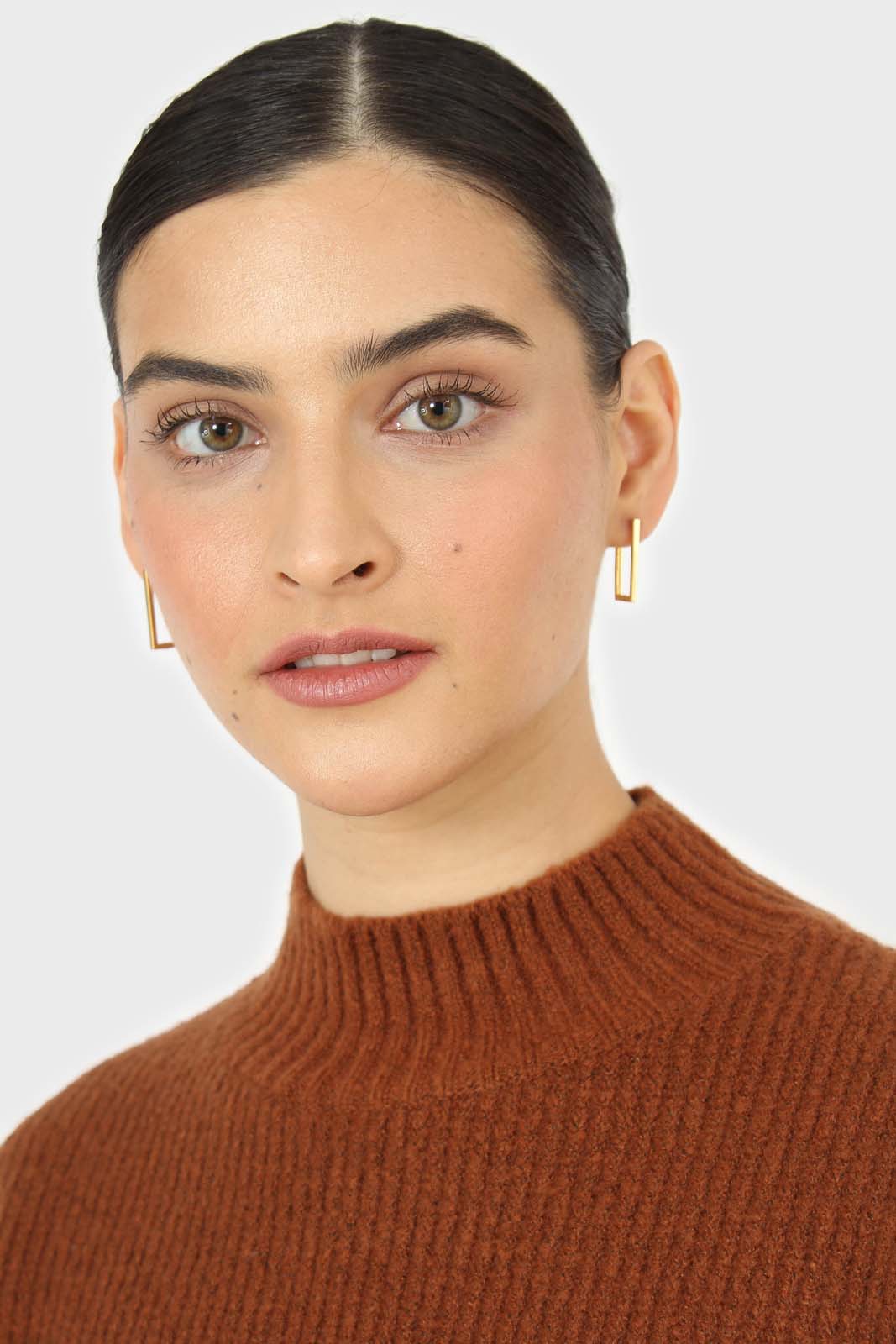 Brown and yellow diagonal block mock neck jumper_8