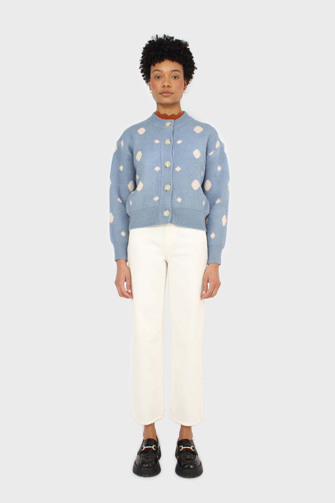 Blue and white dots cardigan_2