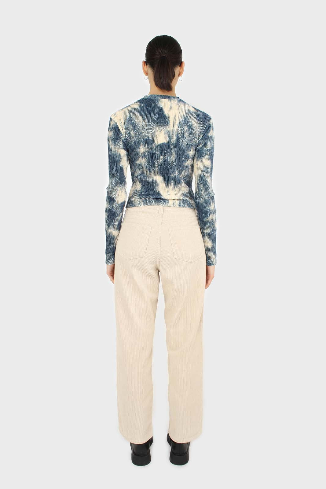 Teal tie dye print velvet cropped top_5