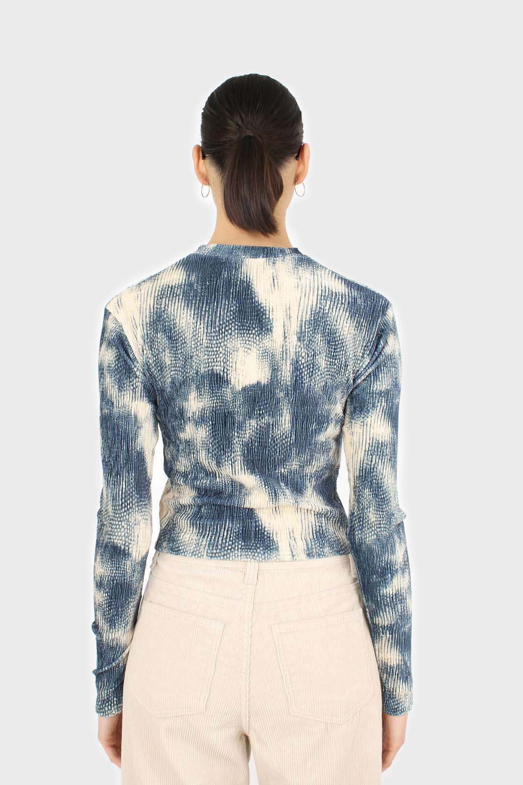 Teal tie dye print velvet cropped top_2