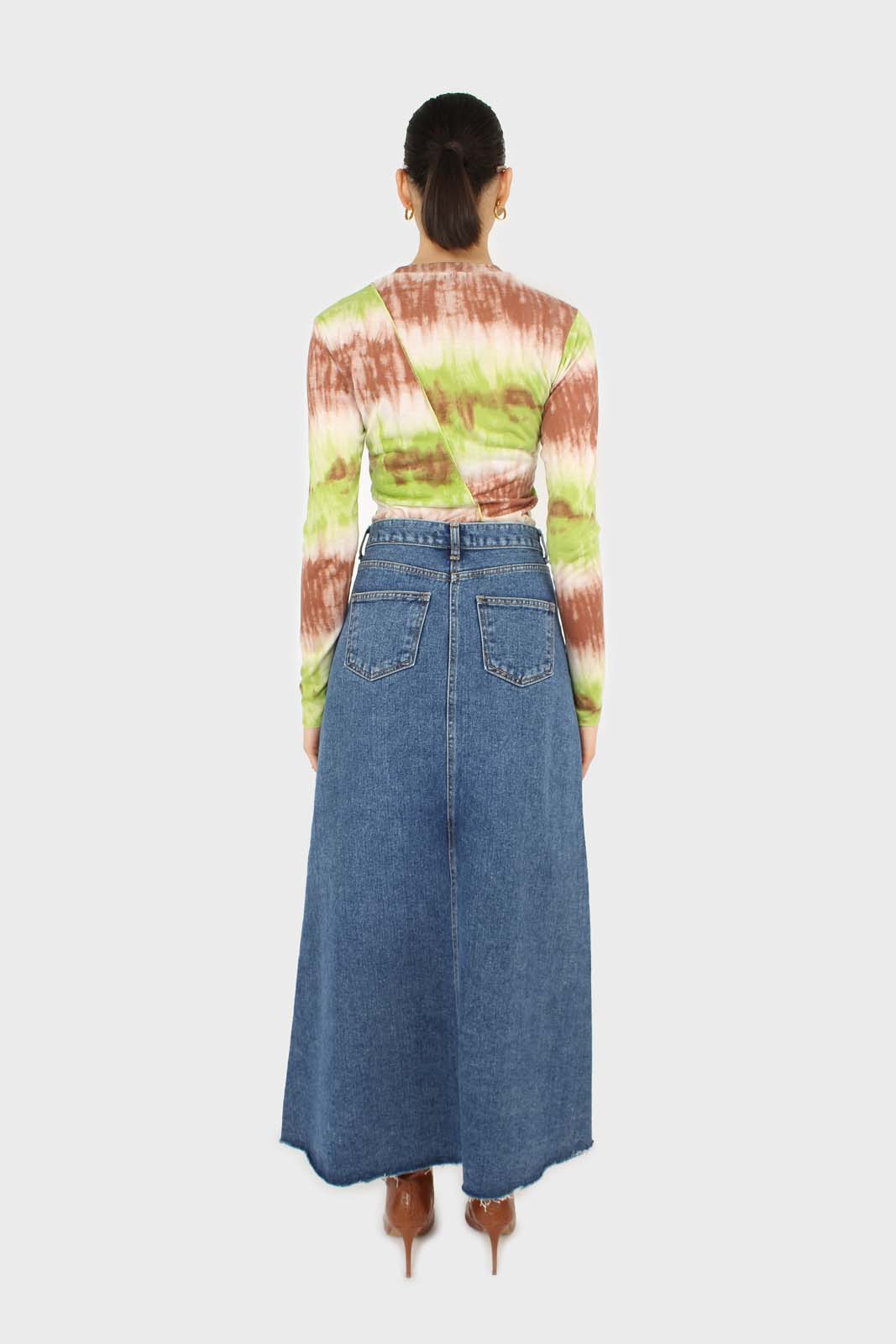 Green and brown tie dye cropped top_5